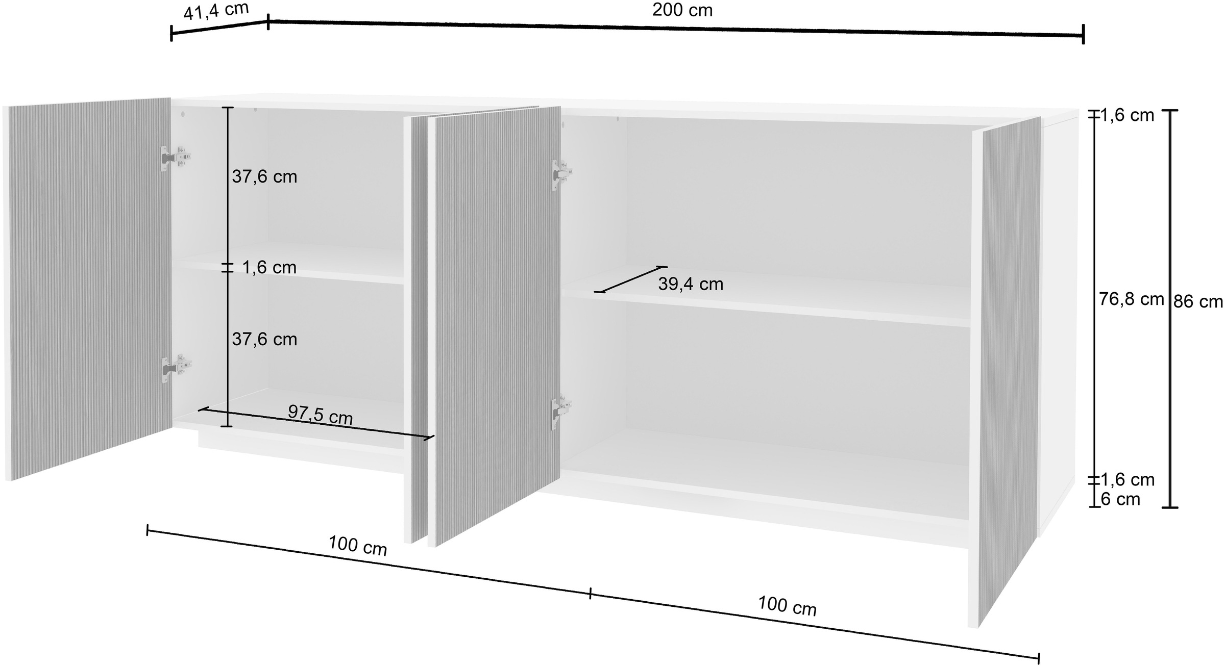 INOSIGN Sideboard »Vega Sideboard,Kommode,200 cm«, mit 4 Türen,Fronten mit Rillen-Optik