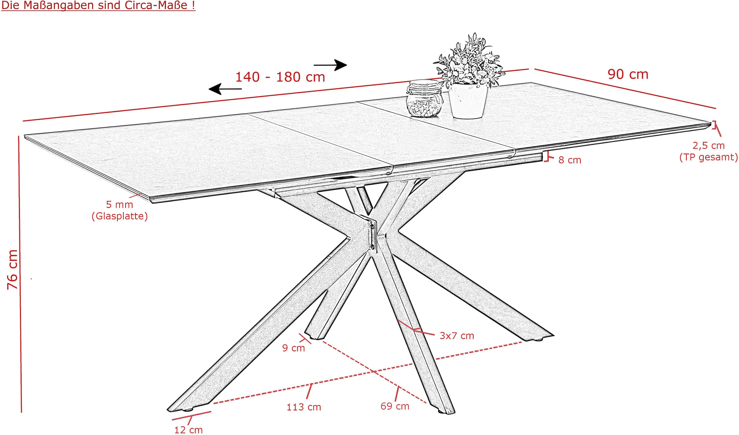 HELA Essgruppe »HAVEL«, (7 tlg.), Tisch 140-180x90 cm, Synchronauszug, Stuhl 360° drehbar, Armlehnen