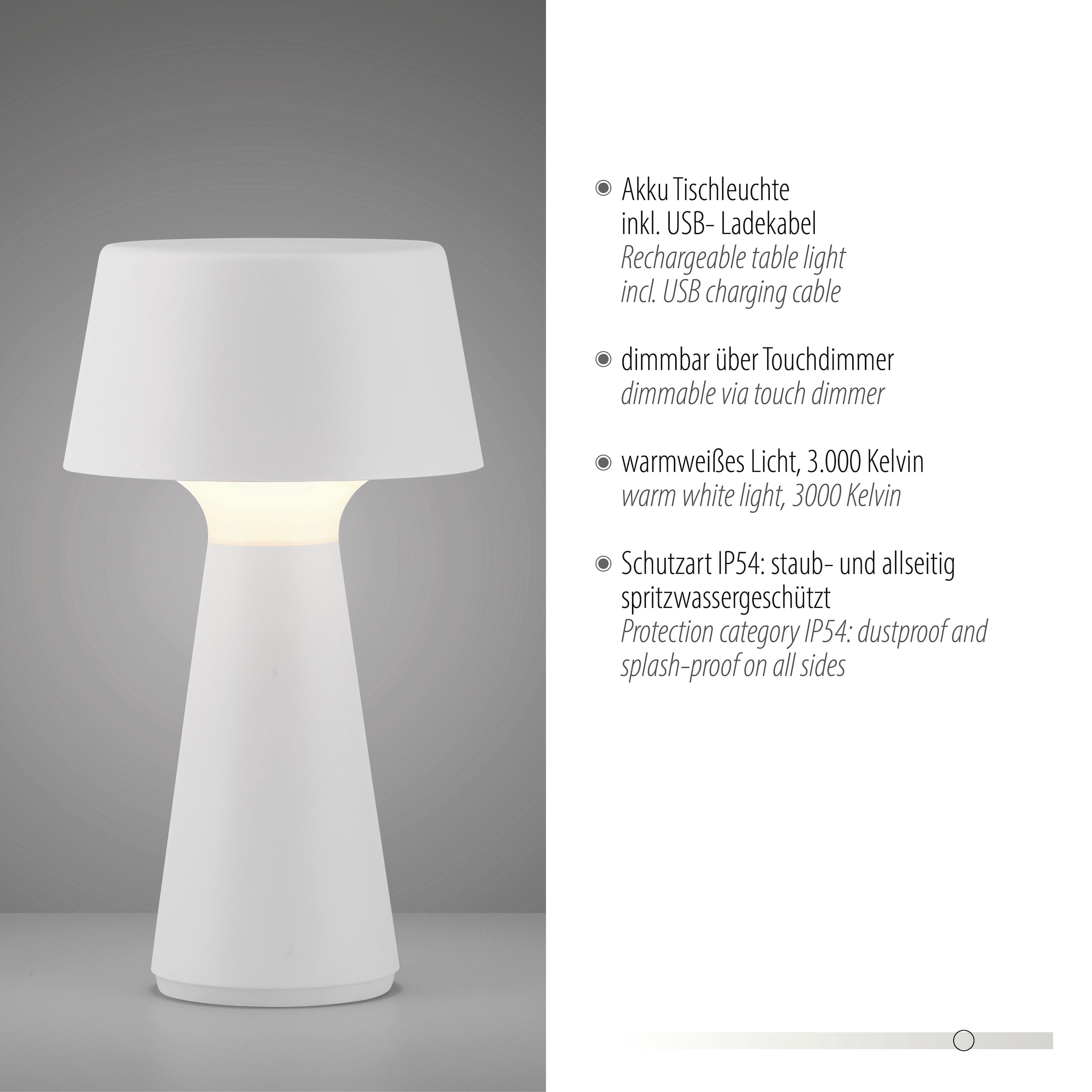 JUST LIGHT Tischleuchte »ABERA« LED-Modul 1 Stk. Warmweiß Akkuleuchte