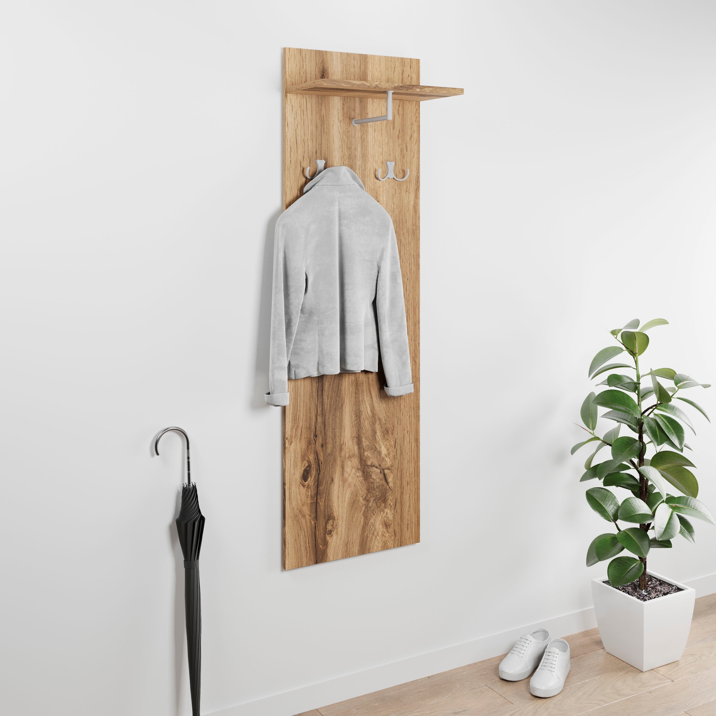 INOSIGN Garderobenpaneel »Paris«, (1 St.), Wandgarderobe mit Doppelhaken und Kleiderstange (B/T/H): 40/21,5/130cm