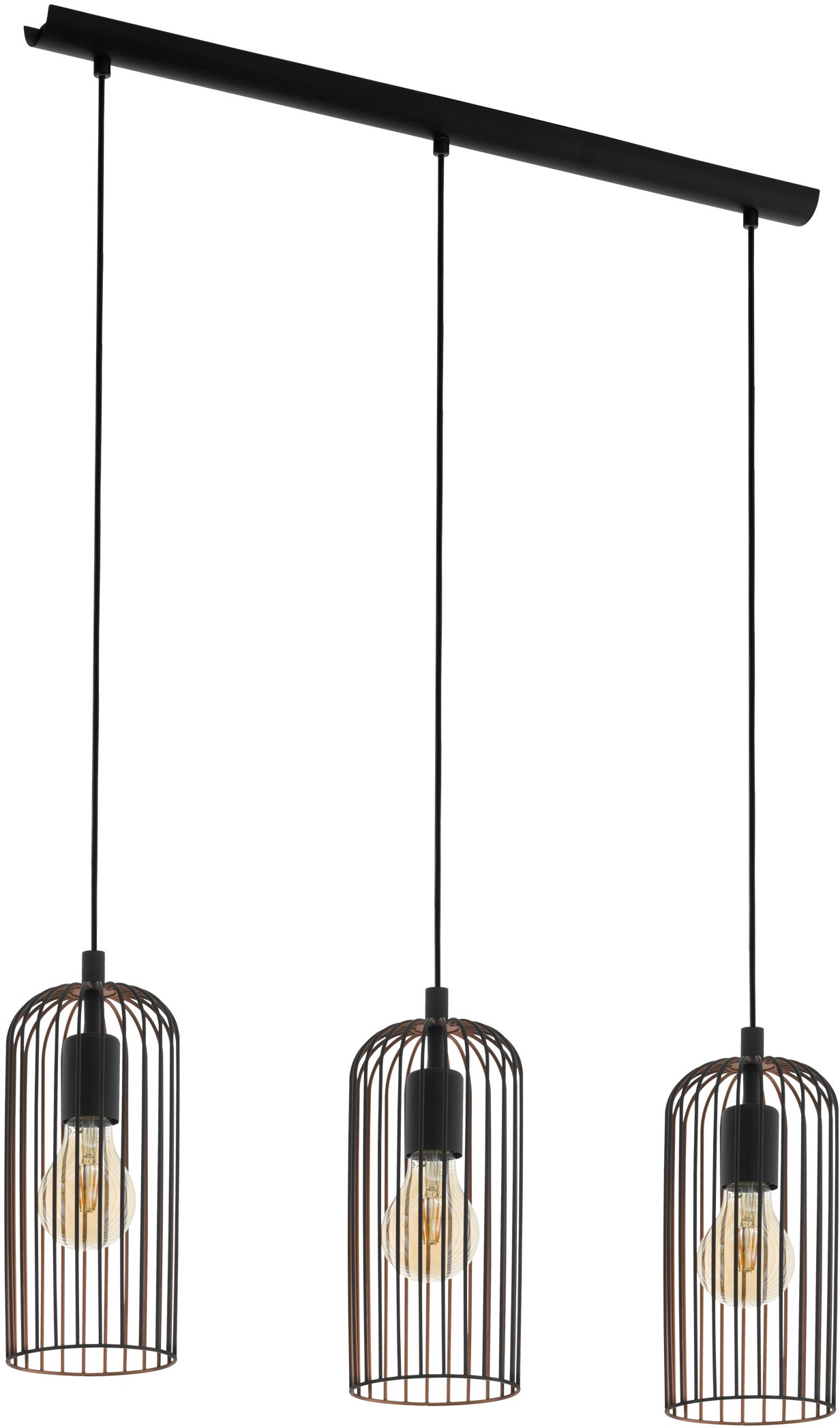 EGLO Hängeleuchte »ROCCAMENA Pendellampe, IP20, E27, Stahl, Vintage, Esstischlampe, Lampe«, 3 flammig, Leuchtmittel E27 | ohne Leuchtmittel, Hängeleuchte, L73 x B13 x H110 cm, schwarz, kupfer, 3X60W exkl.