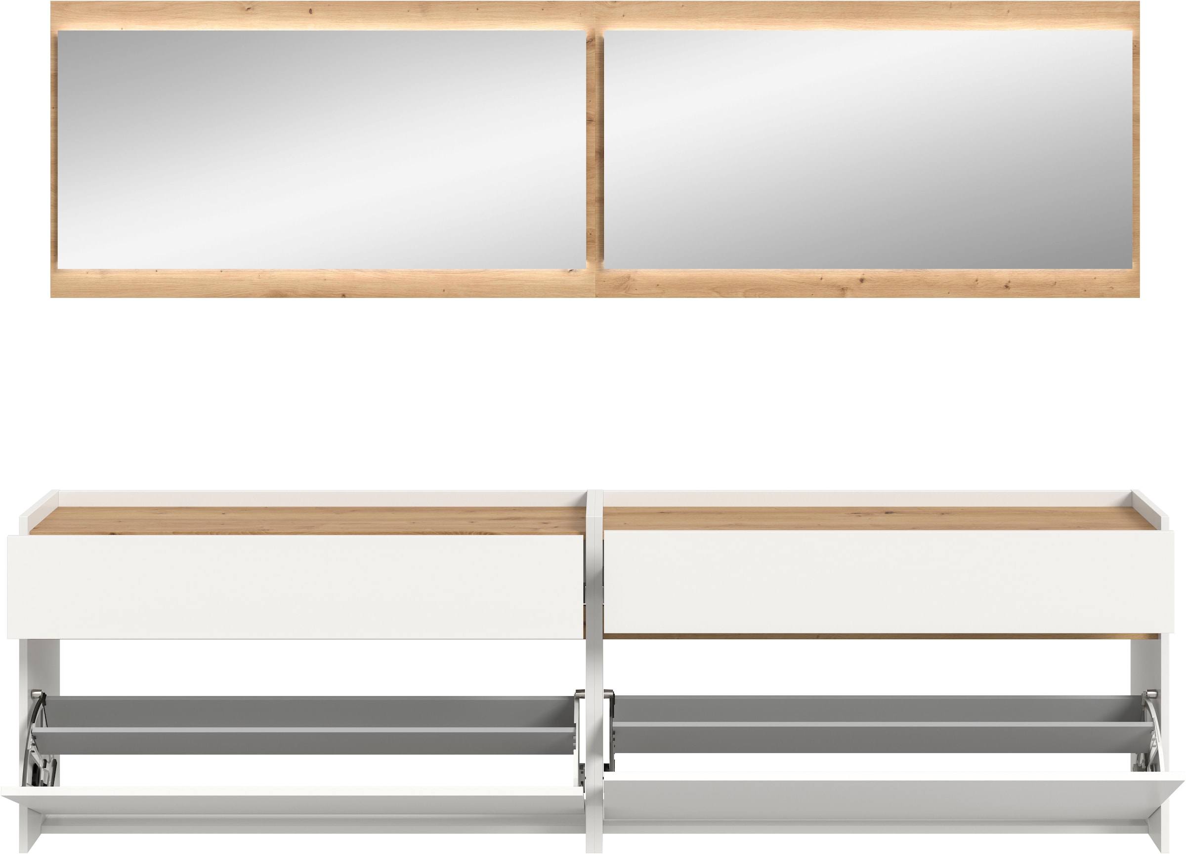 INOSIGN Garderoben-Set »EVRID, 4-teilig, Breite 220 cm, inkl. Beleuchtung« best. aus: 2x Kommode und 2x Spiegel, 4 Stk. tlg. Garderobenkombination, Garderobe, Wandgarderobe, Flur, Diele