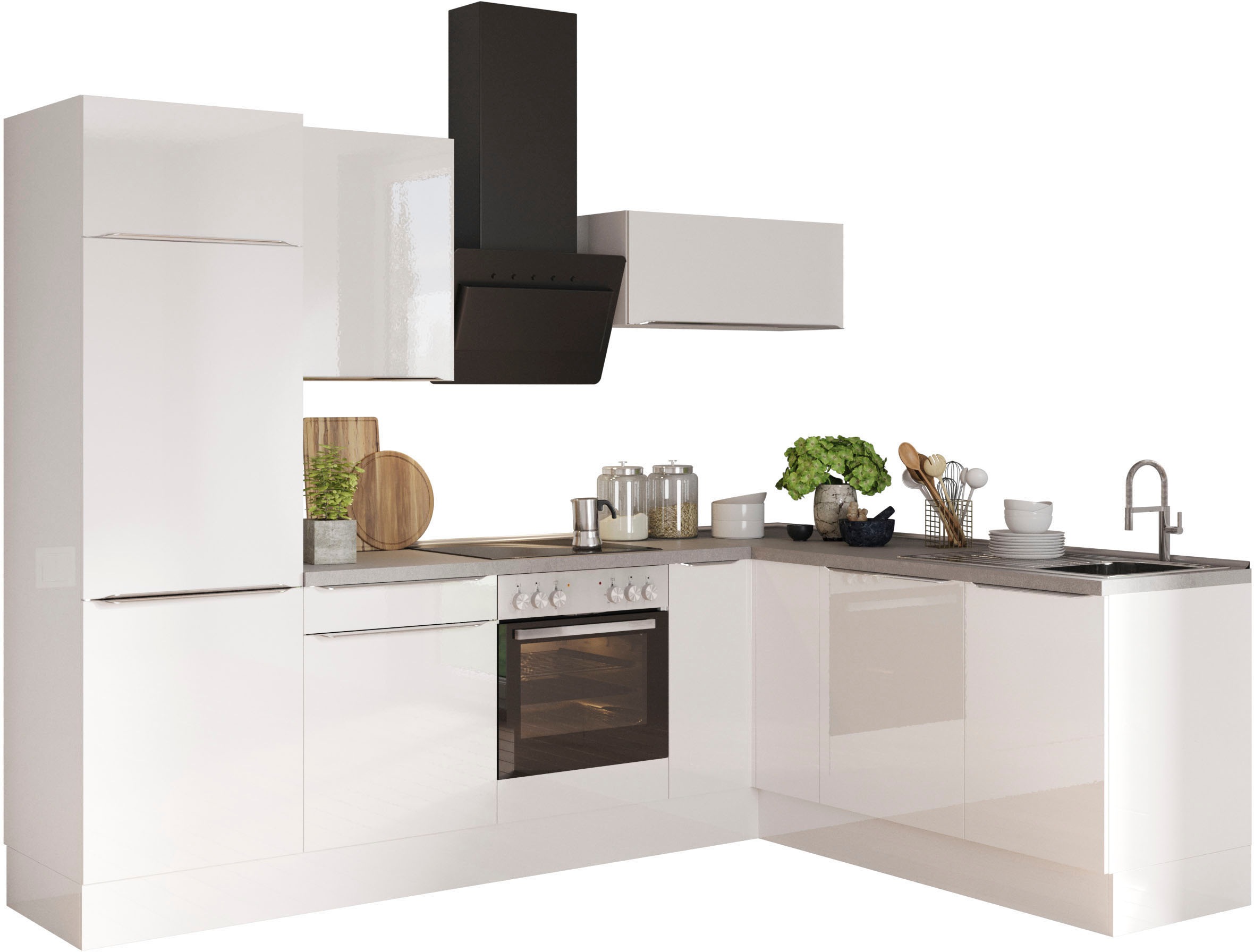 KOCHSTATION Winkelküche »KS-Aken« wahlweise mit E-Geräten und Stellvariante Spüle links oder rechts