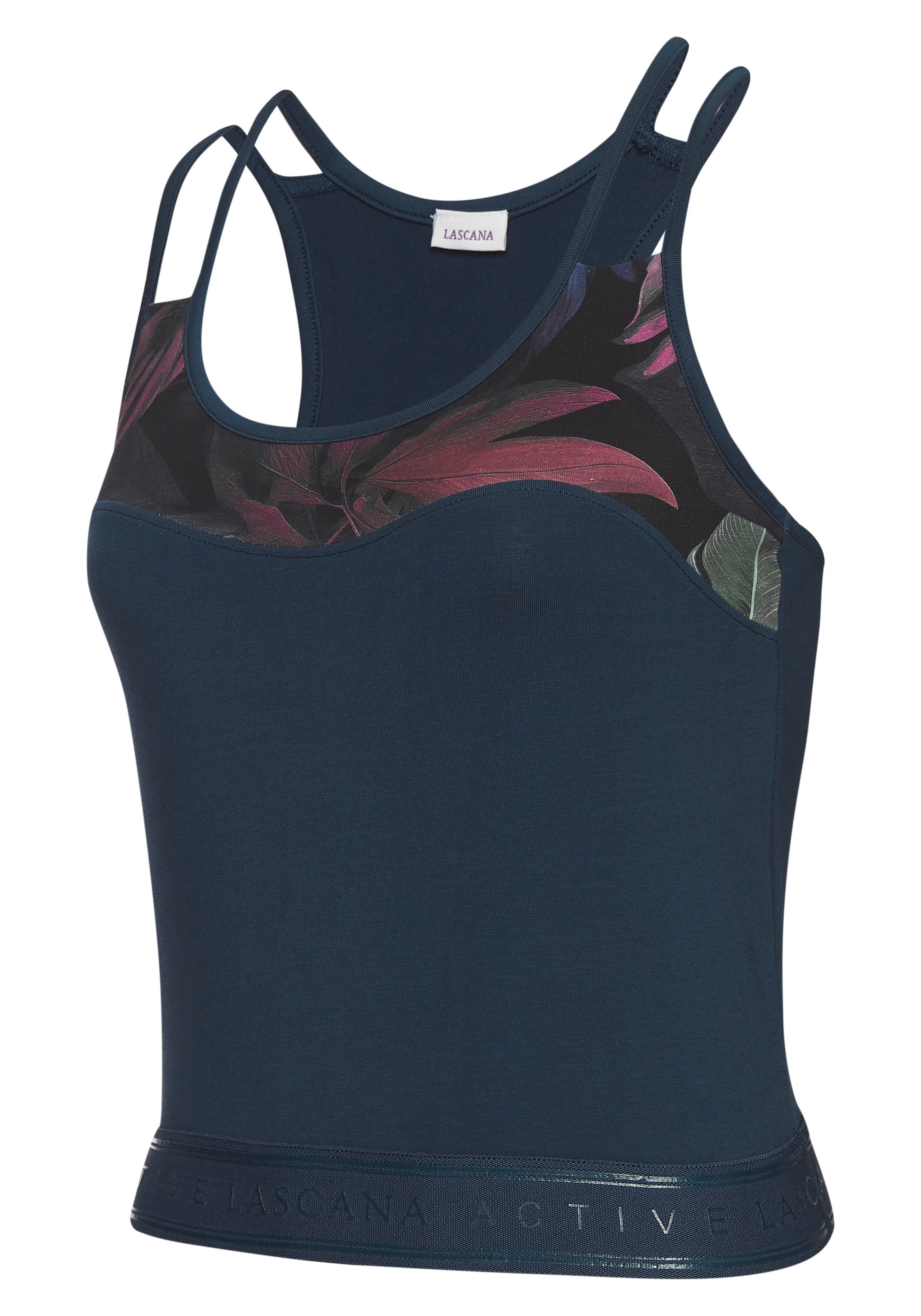 LASCANA ACTIVE Crop-Top, Sporttop mit floralem Einsatz und Racerback