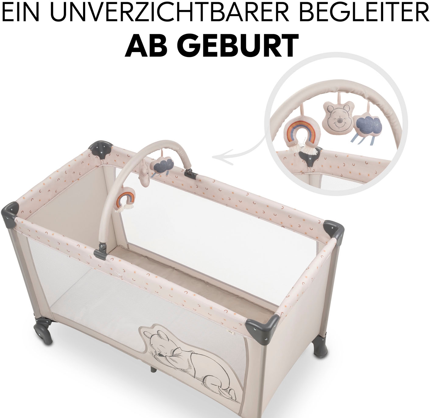 Hauck Baby-Reisebett »Dream N Play Go, Pooh Rainbow, beige«, inkl. Transporttasche