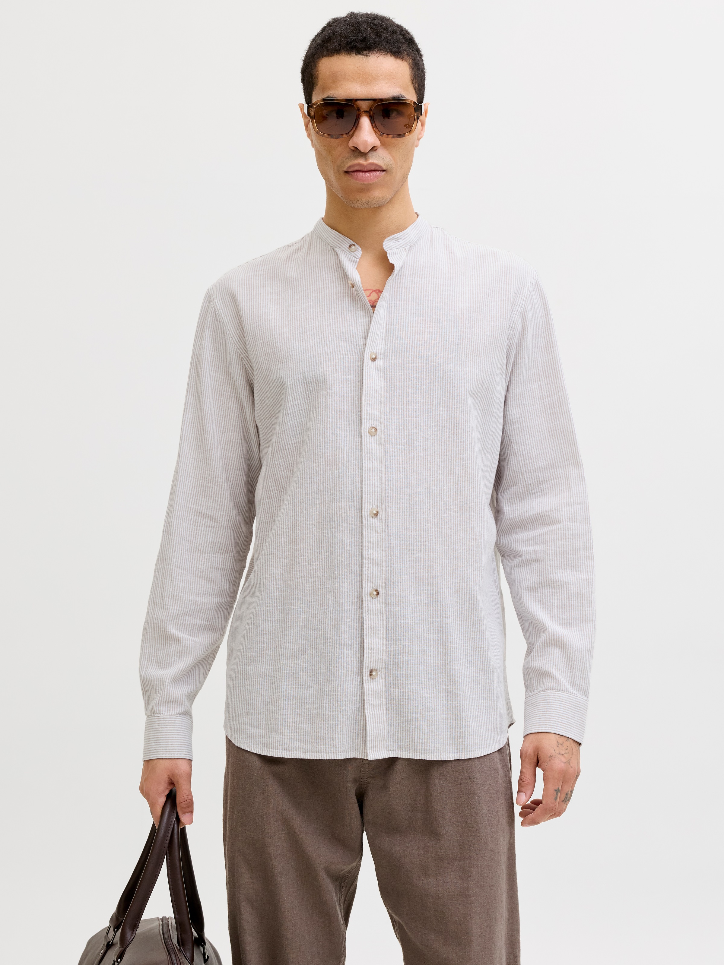 Jack & Jones Langarmhemd »JJESUMMER LINEN BLEND BAND SHIRT L/S SN« Baumwollmischung, regular fit