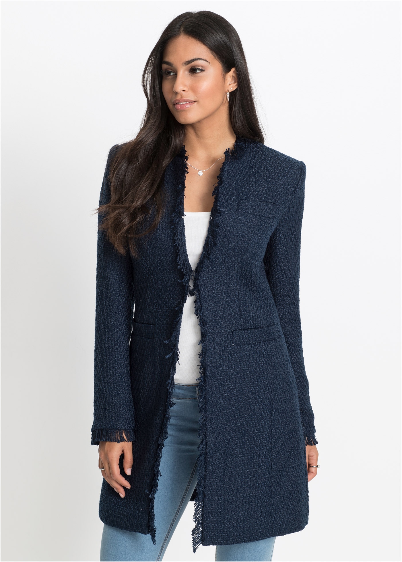 bonprix Longblazer 1 eleganter Bouclé-Look, Regular Fit, mit langem Arm