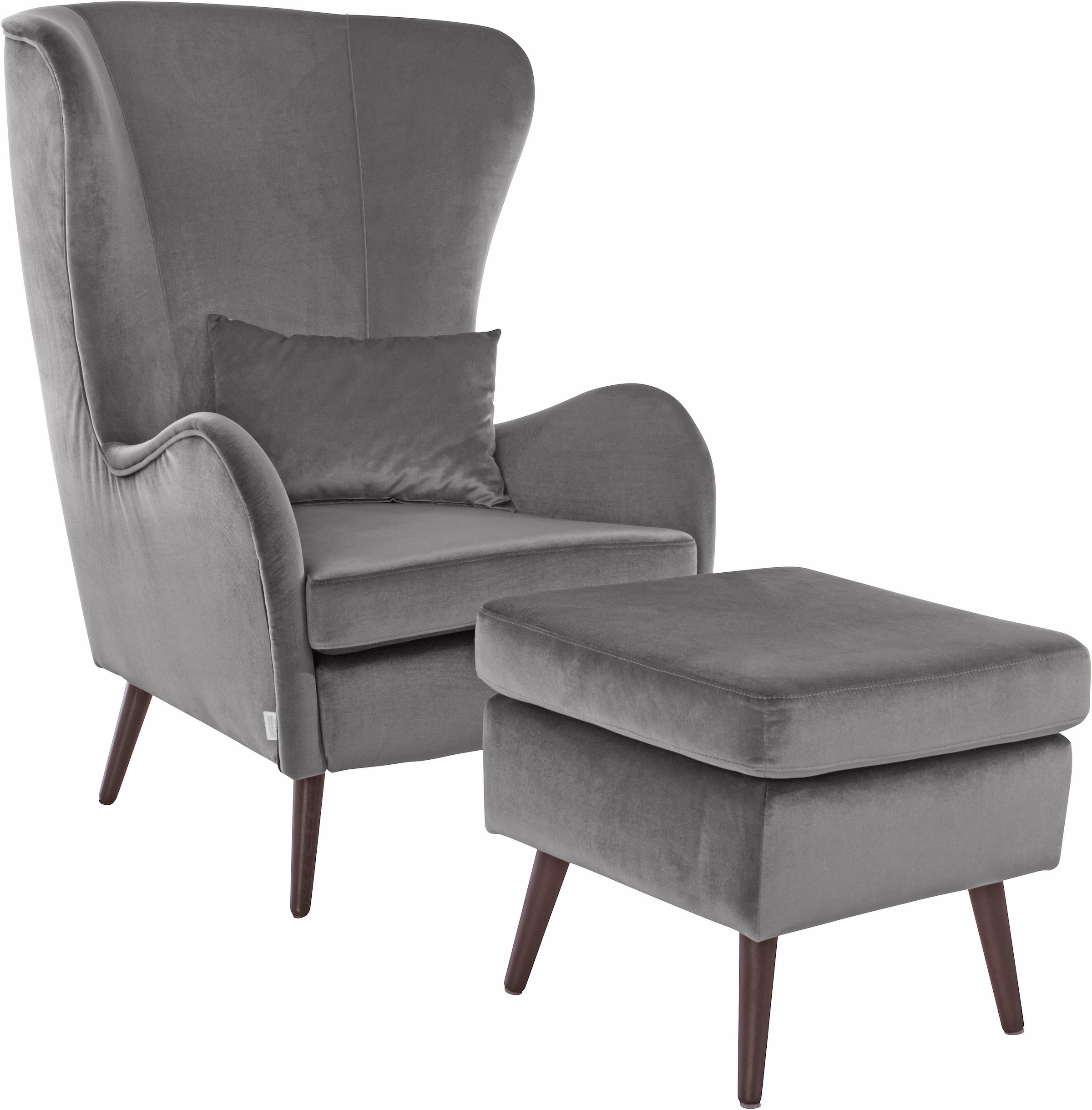 Guido Maria Kretschmer Home&Living Sessel »Salla auch in Fellimitat und Feincord, viele Bezugsarten, Ohrensessel«, wahlweise mit oder ohne Hocker; großer Sessel: Maße B/T/H: 78/94/118cm