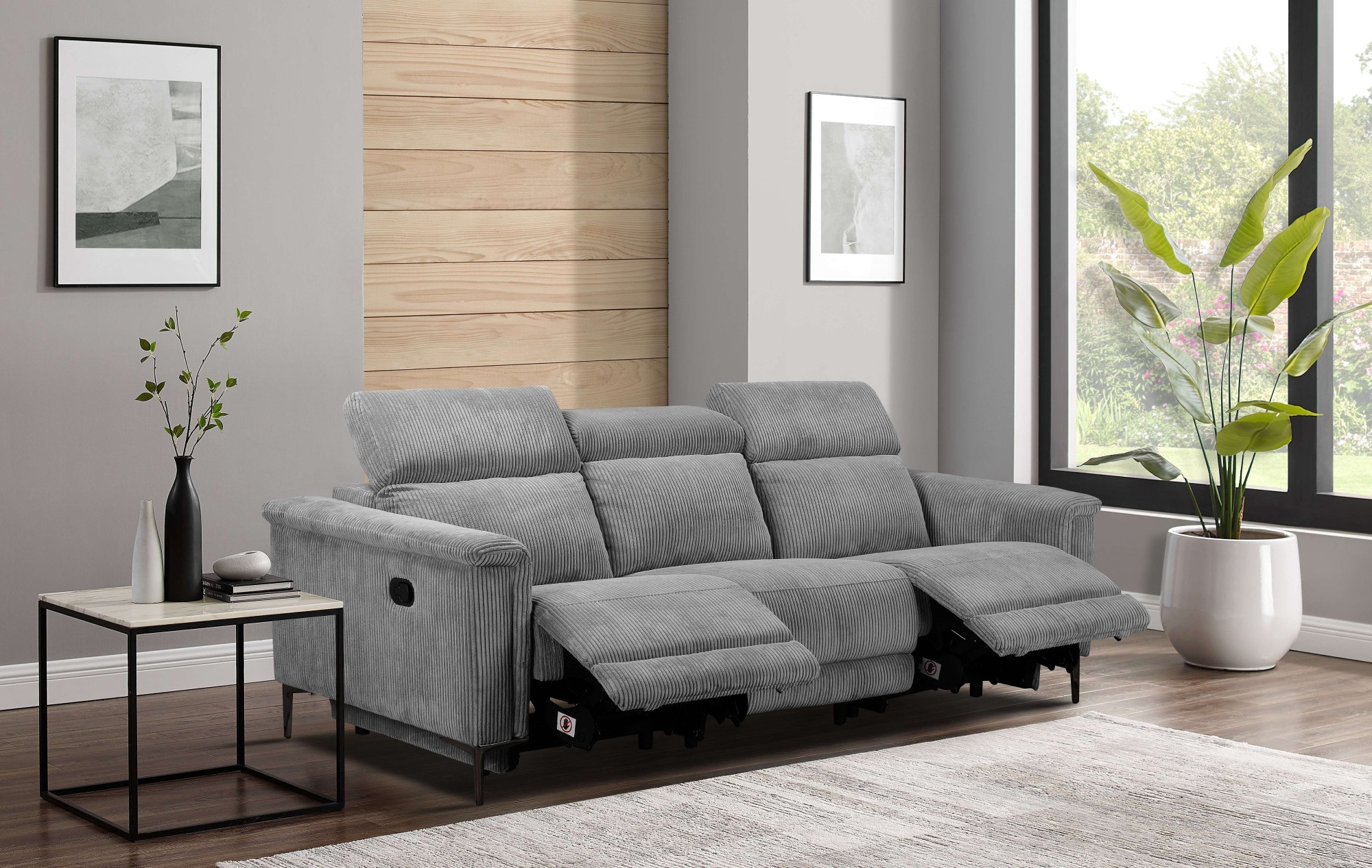 Home affaire 3-Sitzer »Lund Cord, mit manueller o. elektrischer Relaxfunktion in 2 Sitzen,«, USB-C, Kopfteilverstellung, Breite 222 cm
