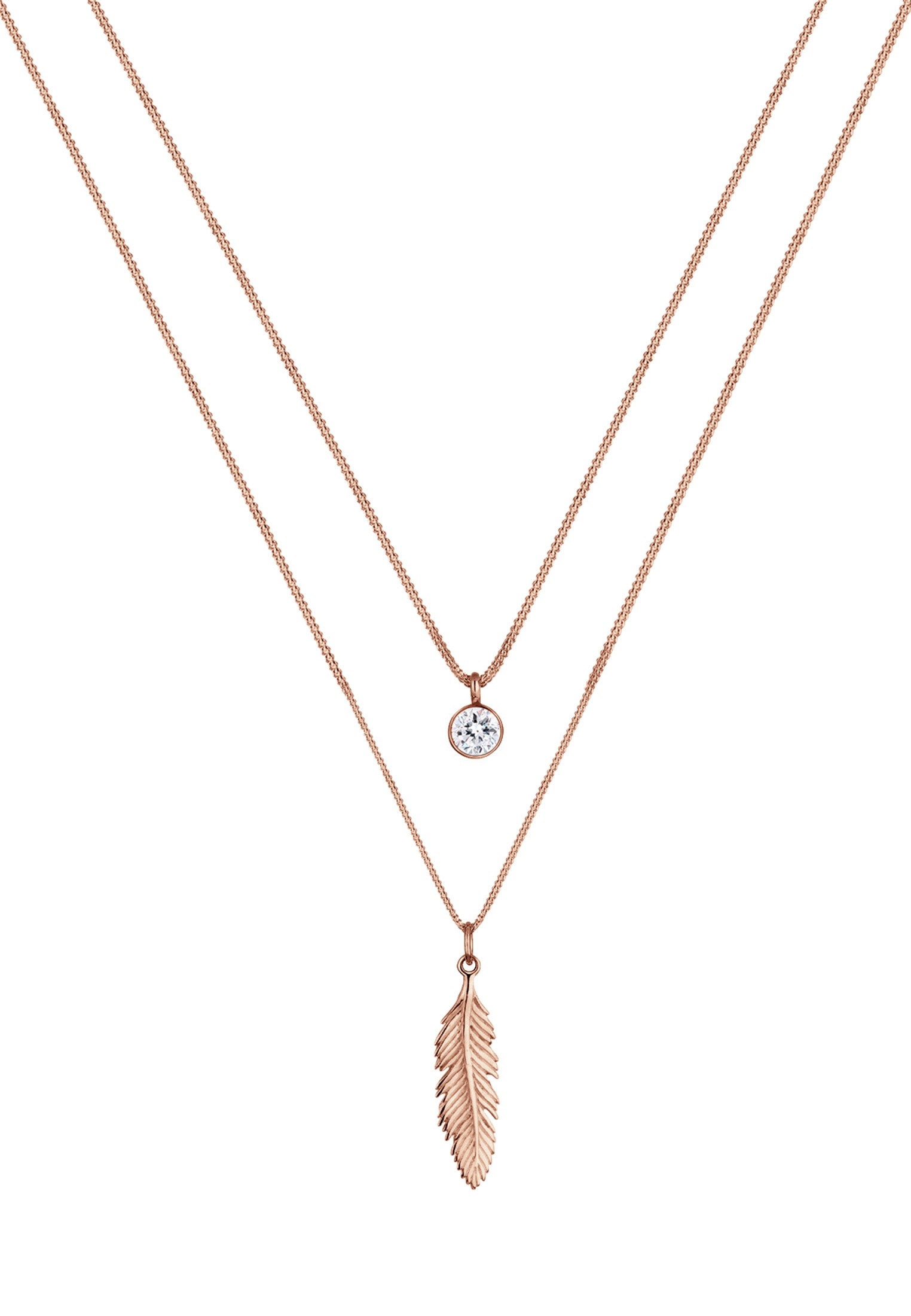Elli Silberkette »Halskette Layer mit Feder und Kristalle 925 Sterling Silber«