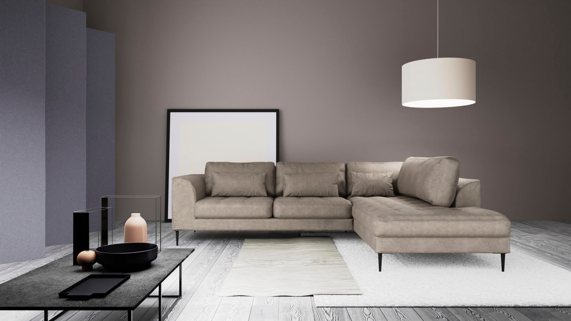 TRENDMANUFAKTUR Ecksofa »Luzi, wahlweise mit Schlaffunktion und Bettkasten, gemütlich, L-Form«, Designsofa mit Ottomane, Metallfüße schwarz, Breite 264 cm