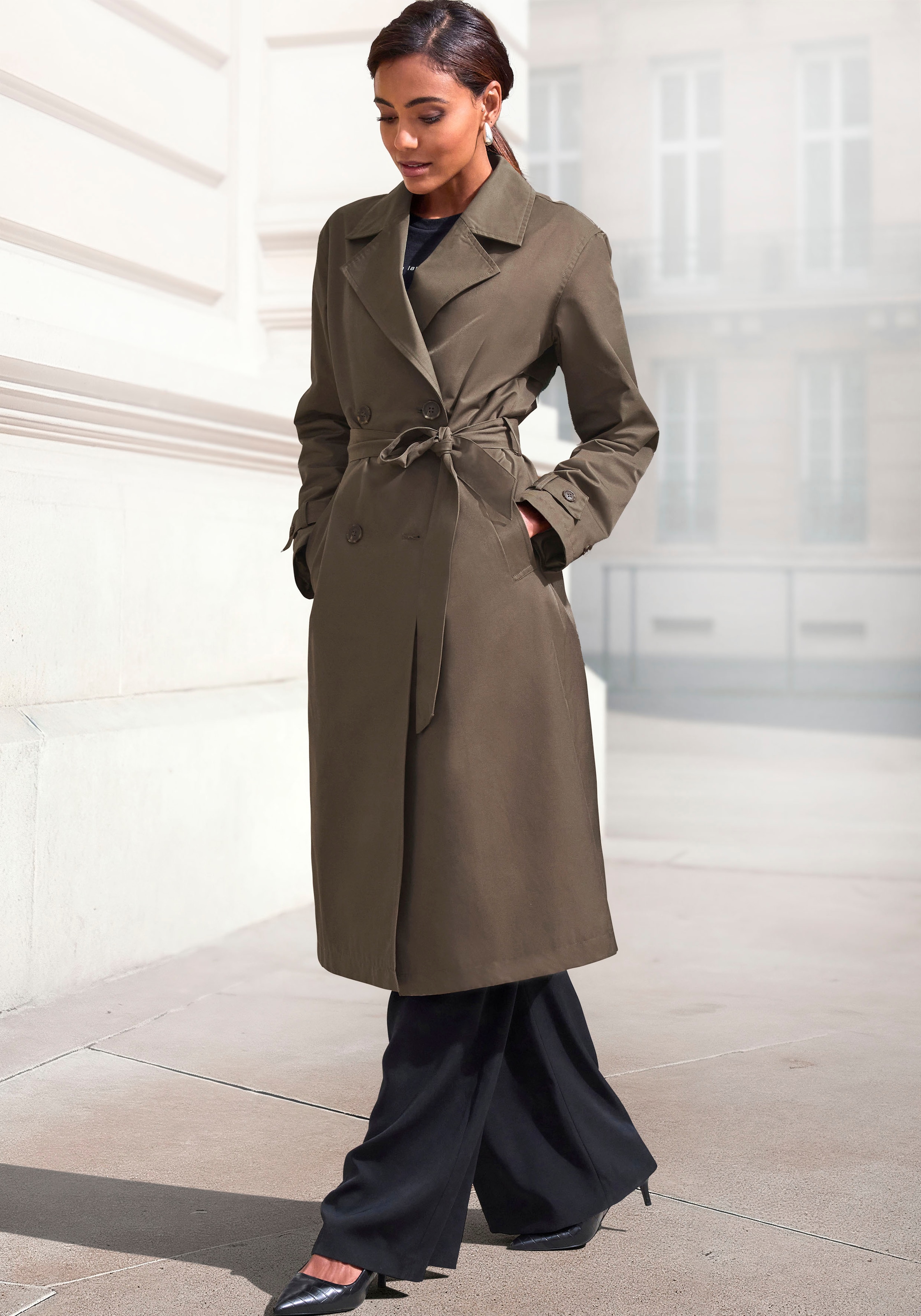 French Connection Trenchcoat mit Bindegürtel, doppelreihiger Knopfverschluss
