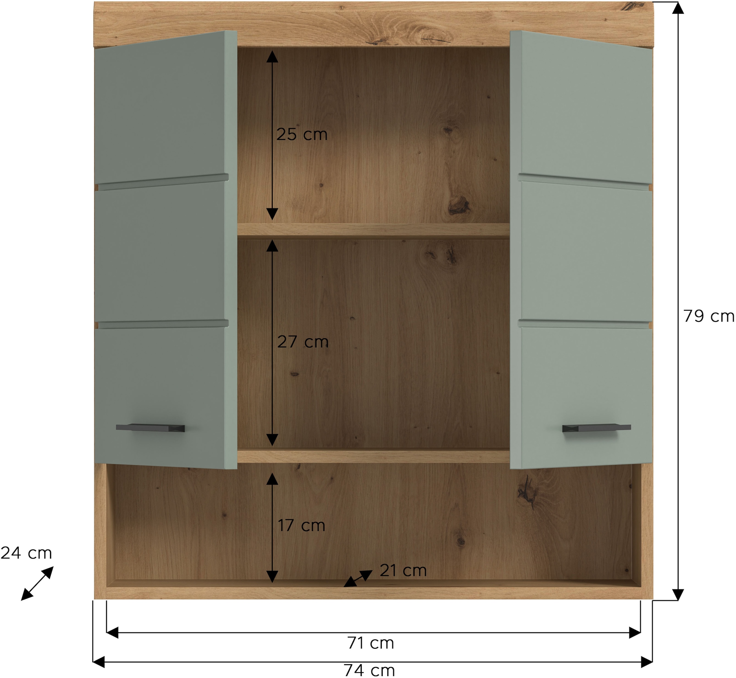 INOSIGN Hängeschrank »Siena, Breite 74cm, 2 Türen, 1 offenes Fächer, MDF-Front«, in verschiedenen Farben erhältlich, Badmöbel, Badschrank, Schrank, Bad