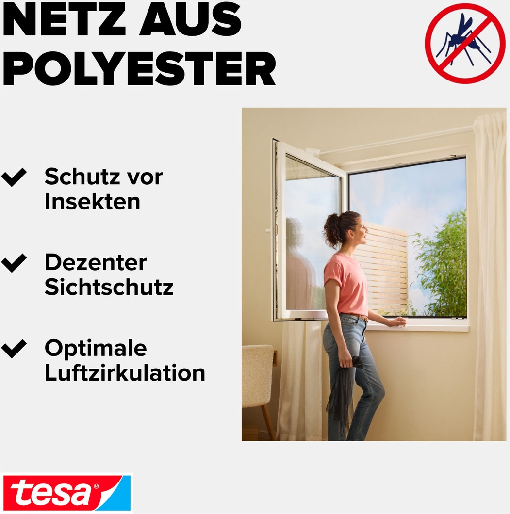 tesa Insektenschutz-Fensterrahmen »Insect Stop Comfort Fliegengitter für Fenster - 1.3 m x 1.3 m« Packung, Fliegennetz, Klettband, Andrück und Schneidehilfe, 1 Stk. tlg. Insektenschutzgitter - ohne Bohren - zuschneidbar