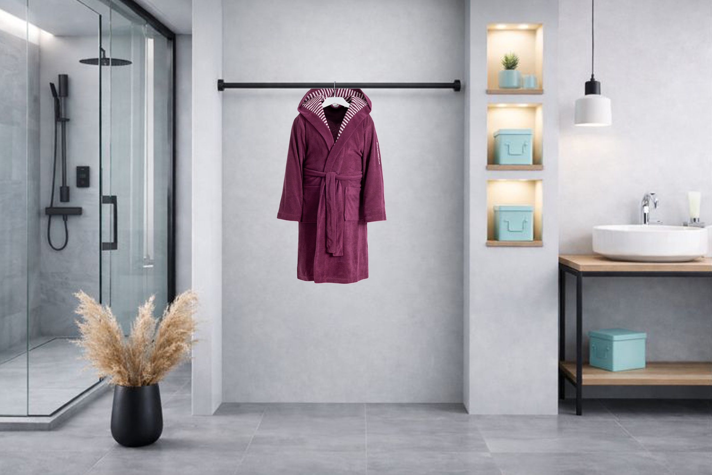 KangaROOS Kinderbademantel »Dalia, Ideal für Zuhause, Schwimmbad oder im Urlaub« 1 Stk. Uni-Farben mit Streifen