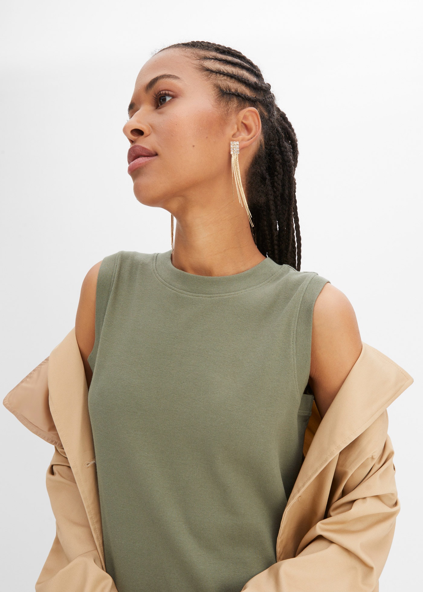 bonprix Jerseykleid aus Rippjersey, mit rundem geripptem Halsausschnitt, ohne Ärmel