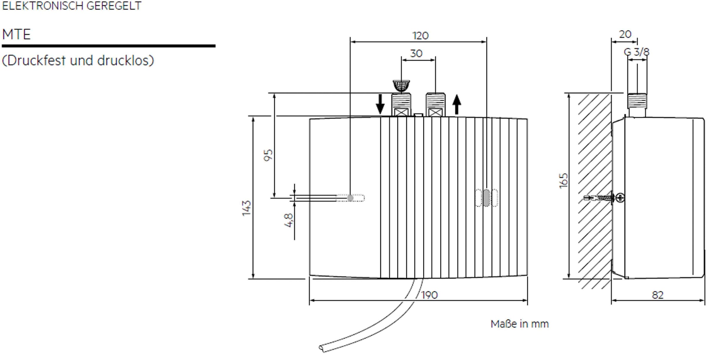 AEG Haustechnik Klein-Durchlauferhitzer »MTE 440«, für Handwaschbecken, 4,4 kW, Festanschluss 230V, elektronisch