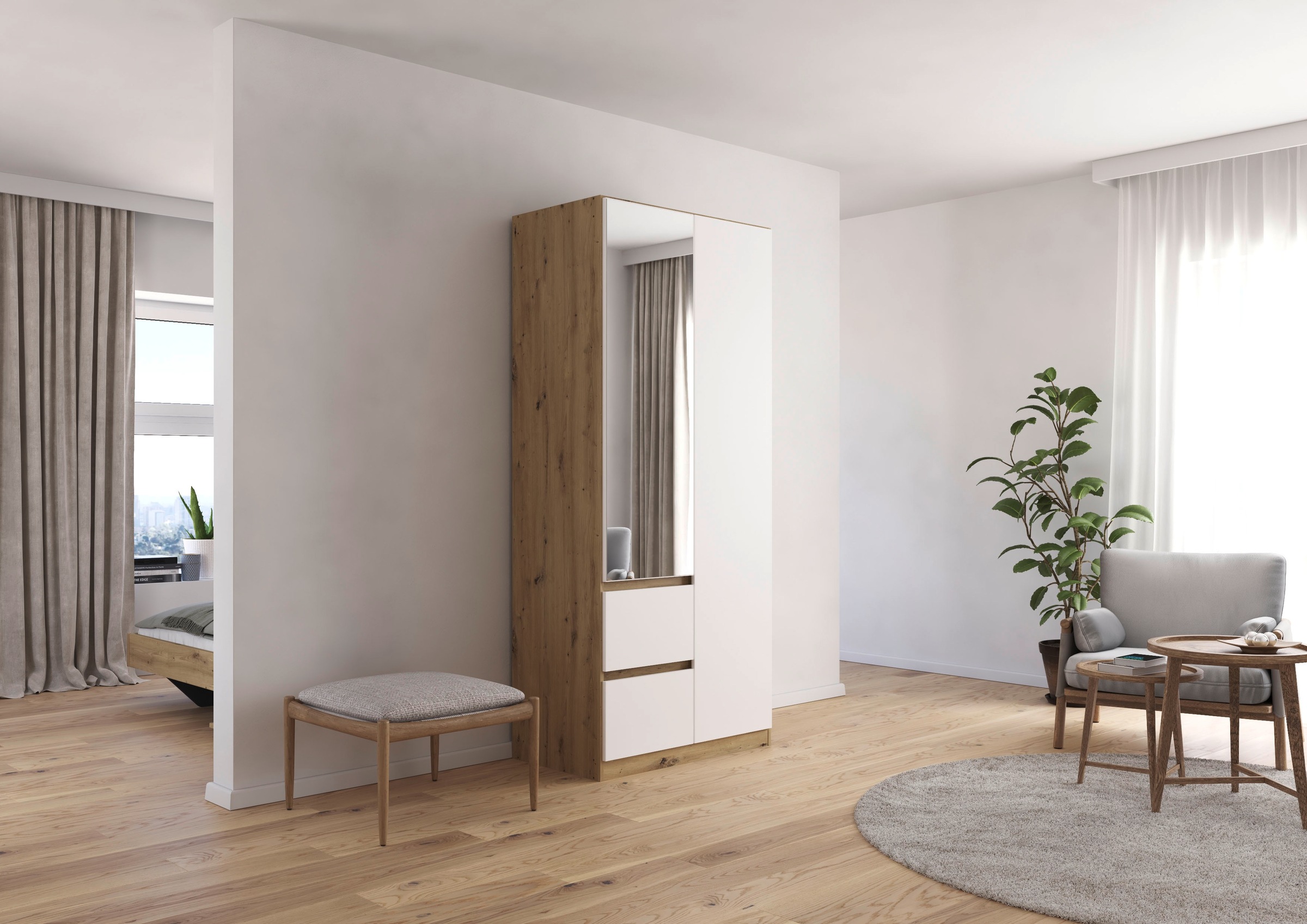 rauch Drehtürenschrank »Schrank Garderobe MAINZ Breiten 91/136/181/226/271/315/360, Höhe 210cm« 3 verschiedene Ausstattungen BASIC/CLASSIC/PREMIUM (inkl. SOFT-CLOSE),  grifflose Front, Außentüren mit Push-to-Open Funktion MADE IN GERMANY