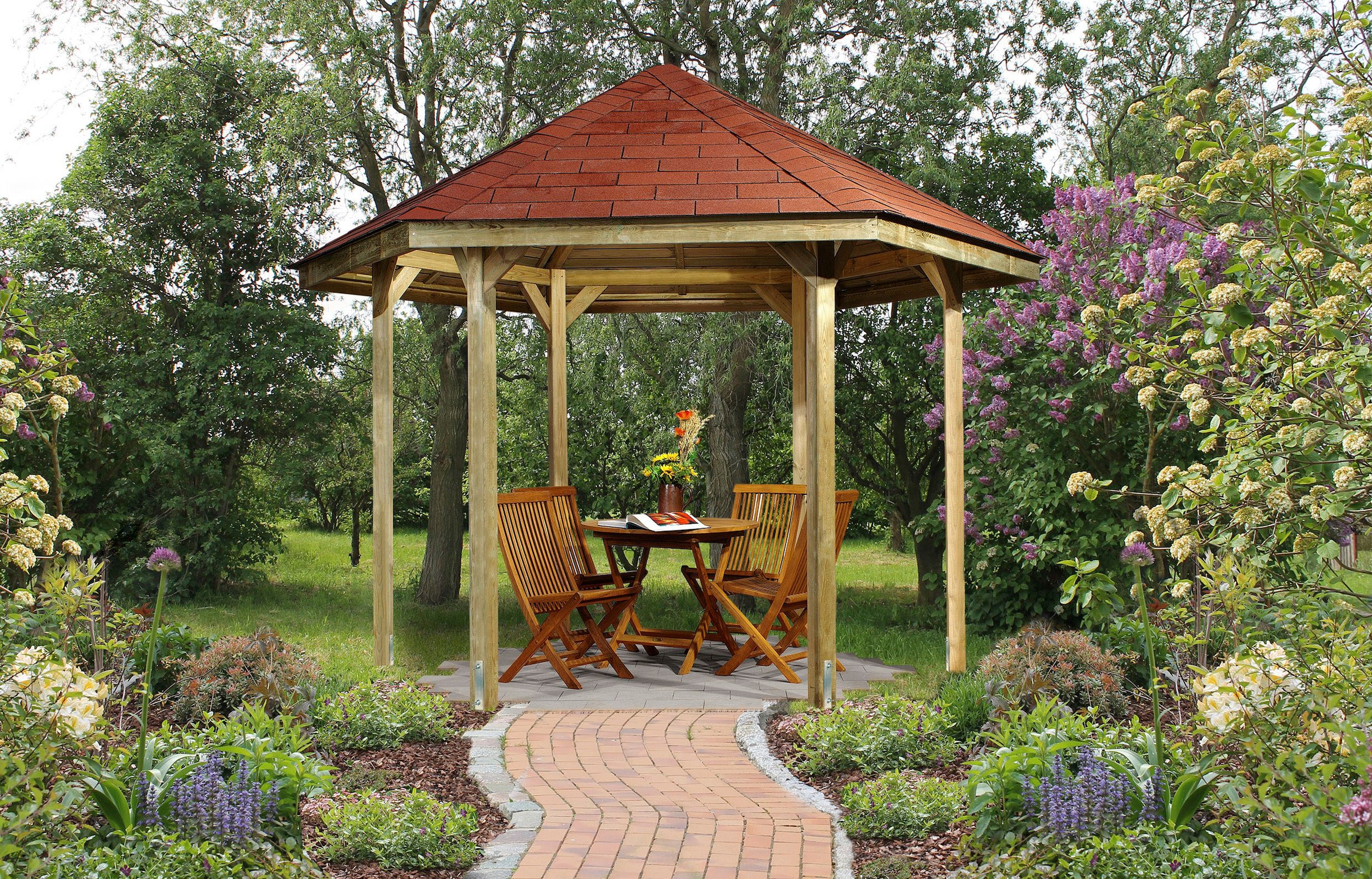 weka Pavillon »656 Gr.1, inkl. roten Dachschindeln«, 19 mm Massivholzdach