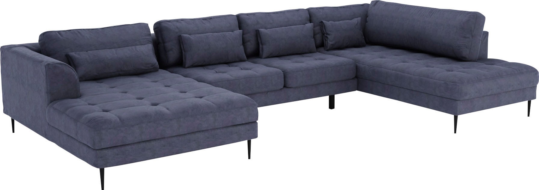 TRENDMANUFAKTUR Wohnlandschaft »Luzi, gemütliches Sofa, extra viel Platz, viele Kissen«, Designsofa mit tollem Sitzkomfort, Metallfüße schwarz, Breite 361 cm