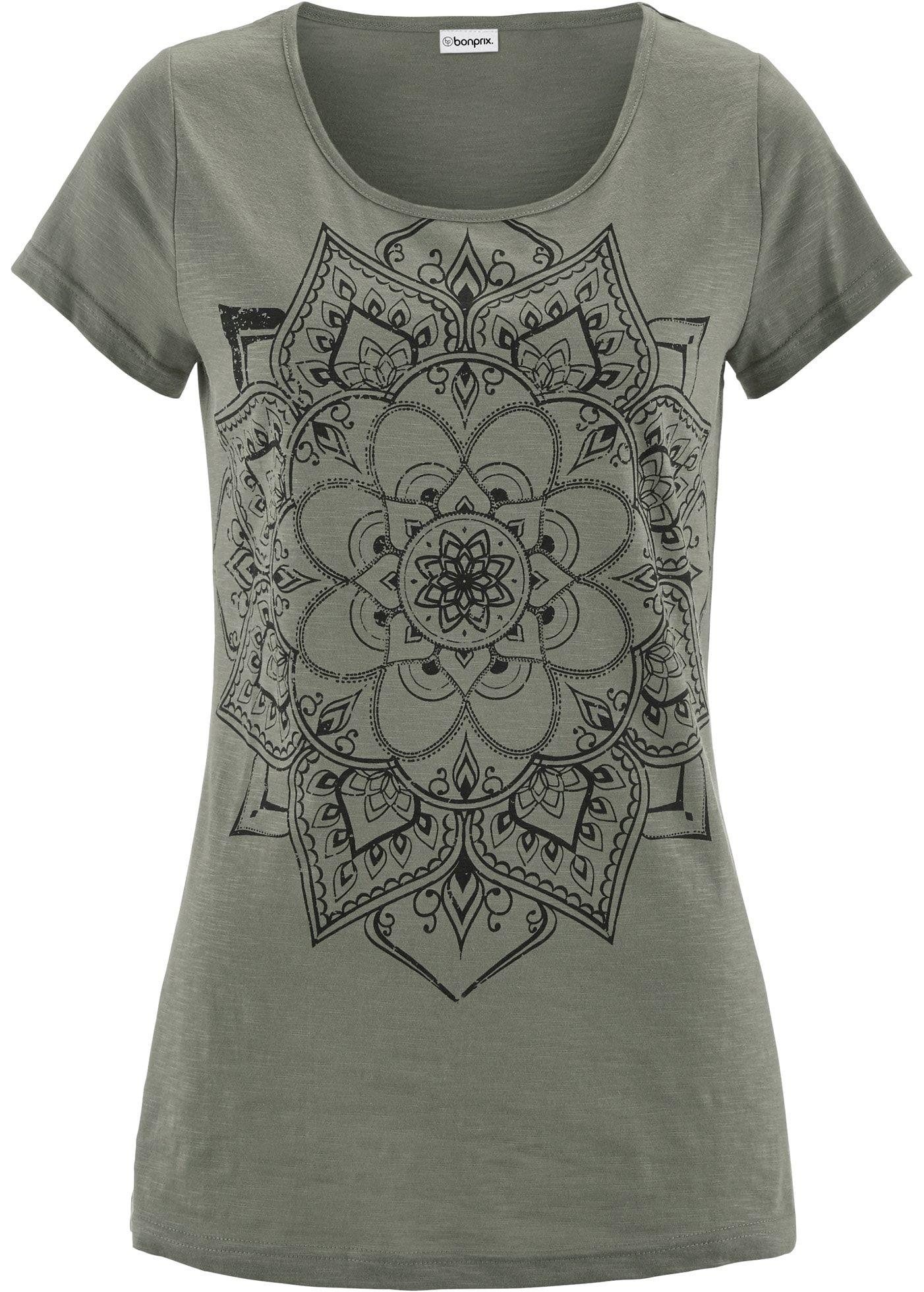 bonprix T-Shirt gerade Passform, Kurzarm, mit dekorativem Druck, aus Baumwolle