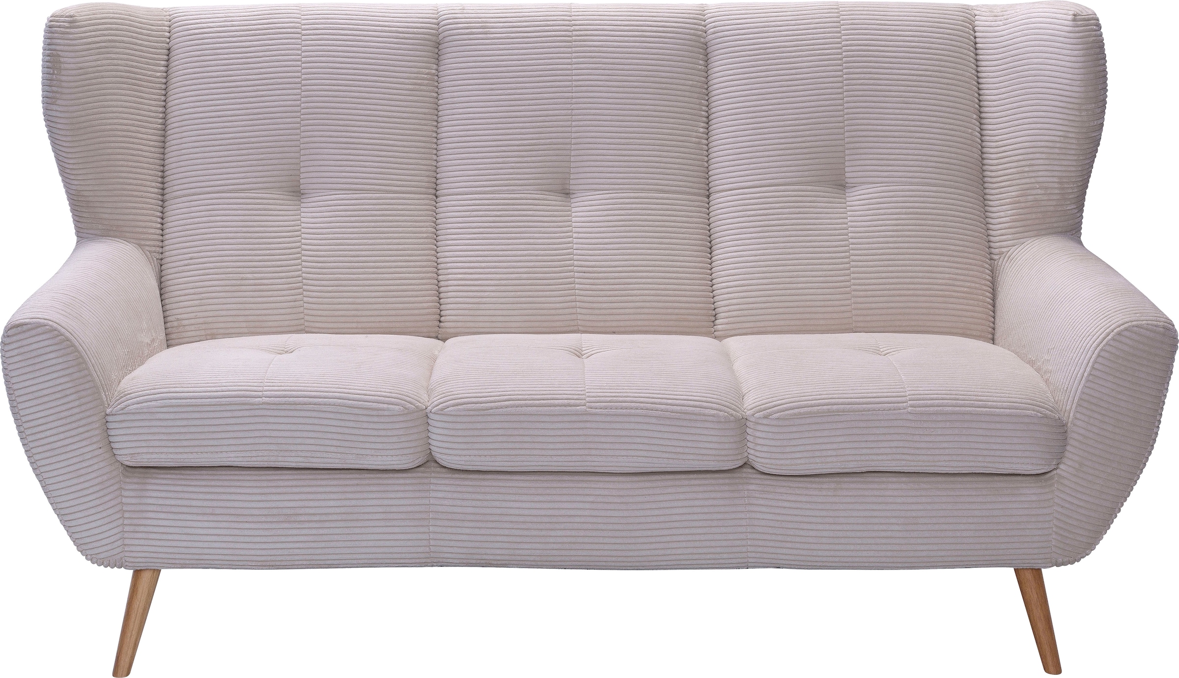 exxpo - sofa fashion 3-Sitzer »ALVESTA, Loungesofa, Küchensofa, hoher Sitzkomfort, Ohrenbackensofa«, gemütliche Rückenlehne, mit Knopfheftung und hohen Holzfüßen, in Cord