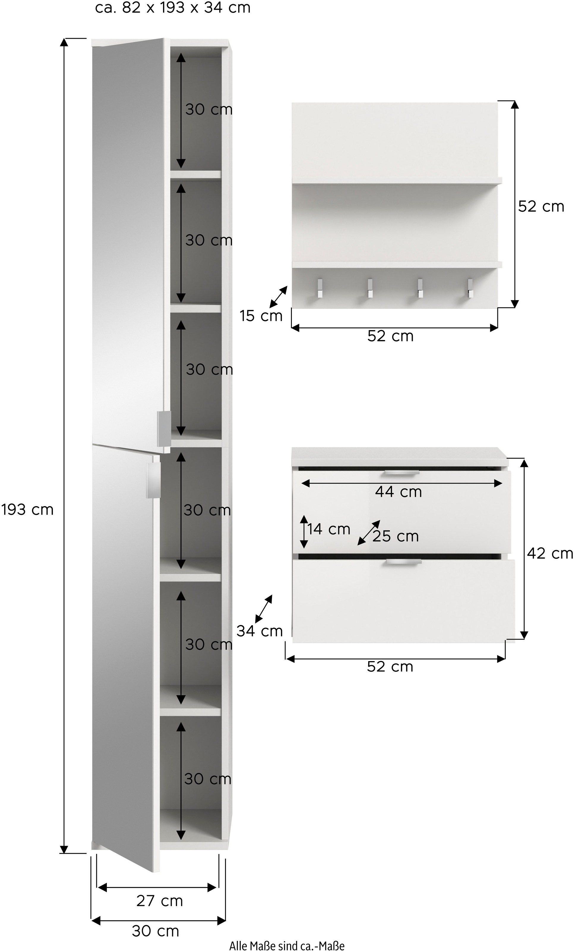 INOSIGN Garderoben-Set, (3 St.), Trondheim, Garderobenset 3-tlg. Breite 82 cm, Flur, Diele, Kombination