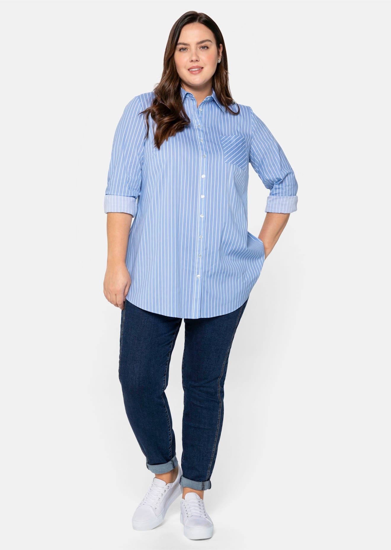 Sheego Damen Longbluse in blau, Größe 54