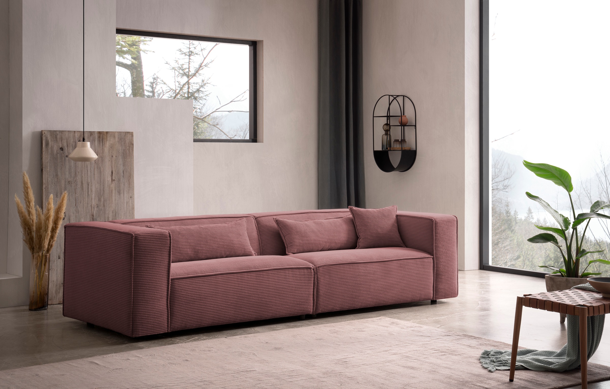 LeGer Home by Lena Gercke 3-Sitzer »PIARA, Couch mit Kedernaht, Sofa in Cord oder Leinenoptik«, schwarze Füße, bequemer Sitzkomfort