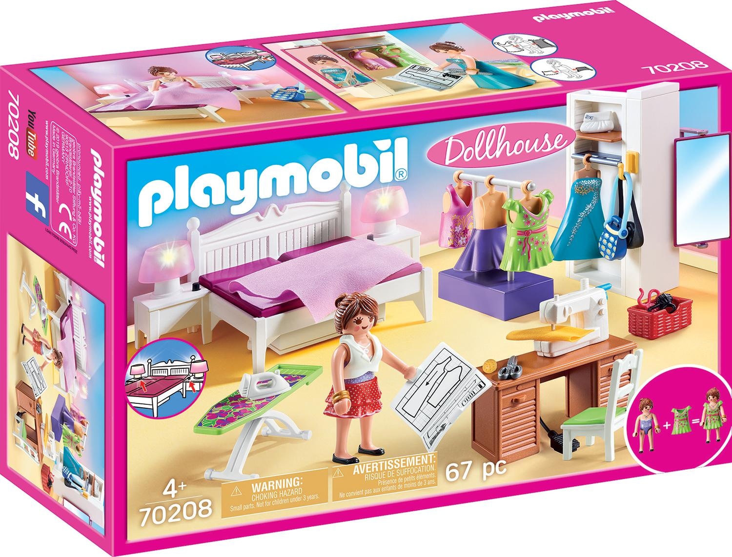 Playmobil® Konstruktions-Spielset »Schlafzimmer mit Nähecke (70208), Dollhouse«, (67 St.), Made in Germany