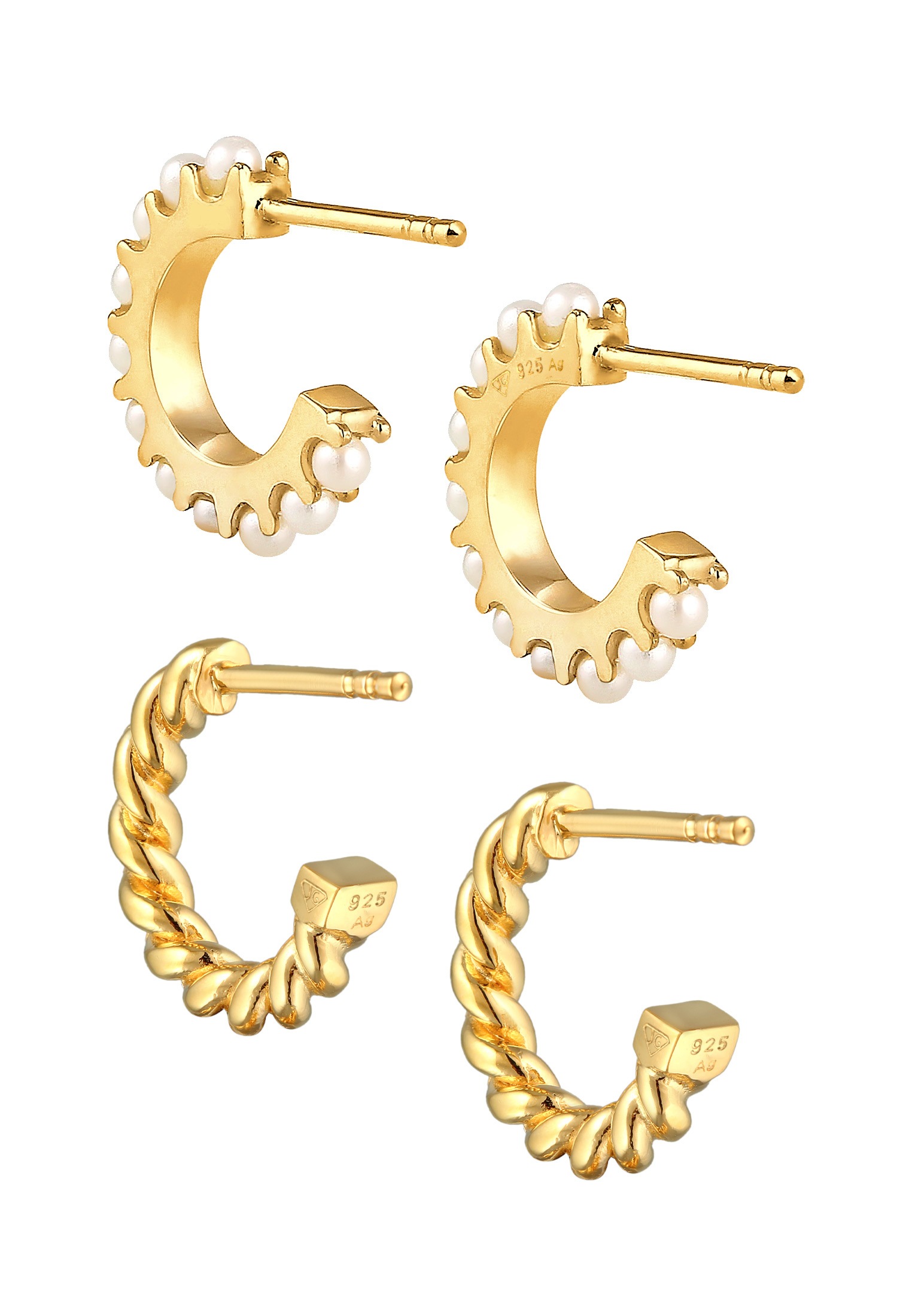 Elli Ohrstecker-Set »Ohrringe Creolen Perlen Elegant Kordel 925 Silber«