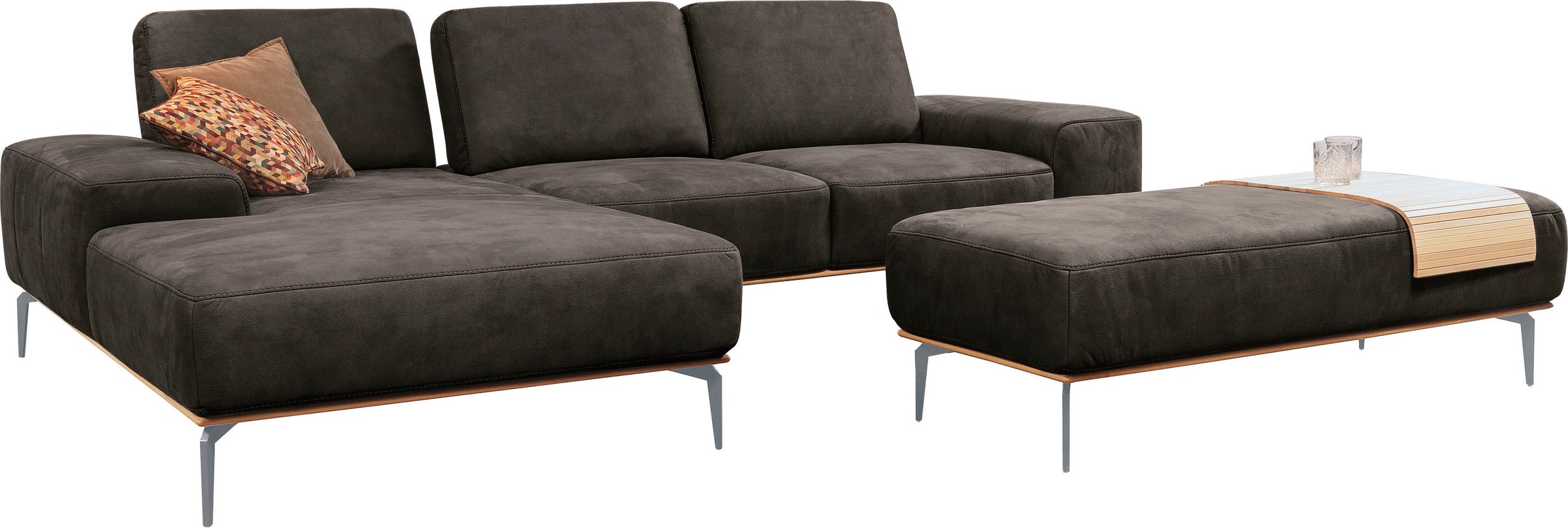 W.SCHILLIG Ecksofa »run, Designsofa mit tollem Sitzkomfort, bequem, L-Form«, mit elegantem Holzsockel, Füße in Silber matt, Breite 299 cm