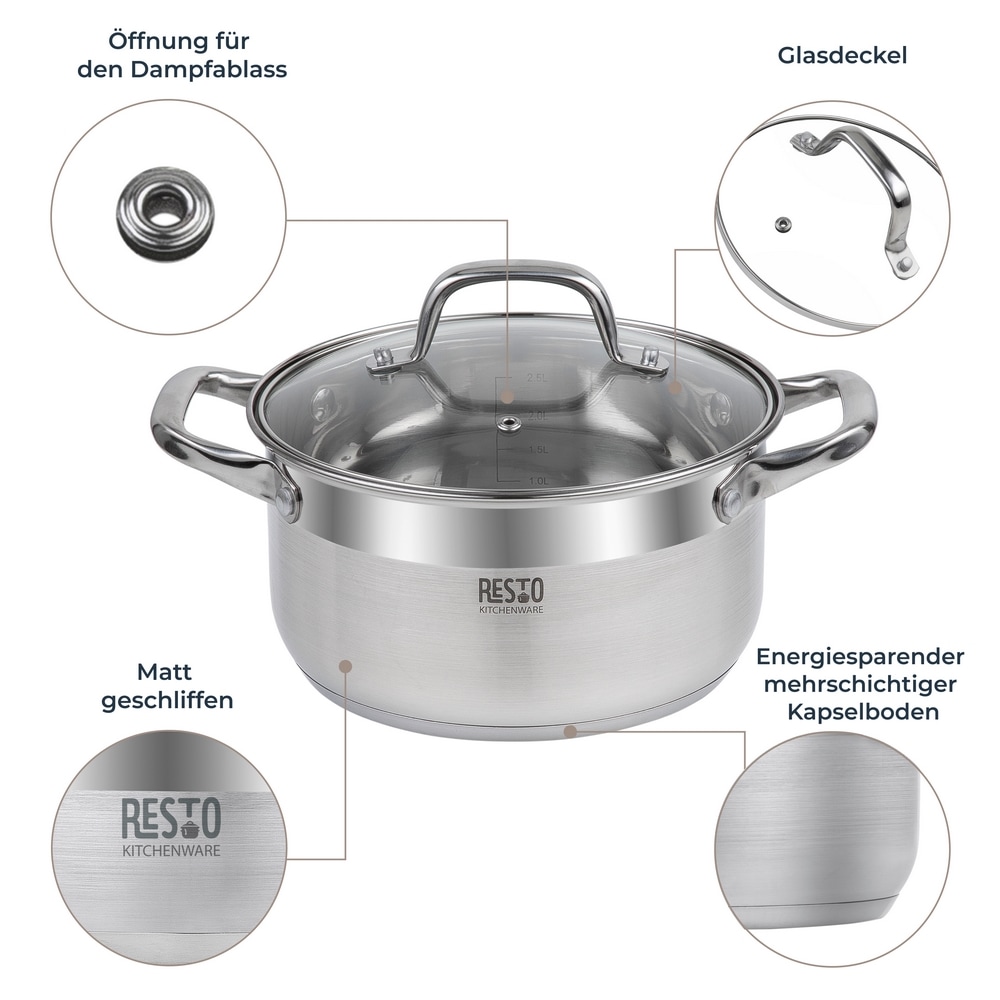 RESTO Kitchenware Kochtopf »Libra, Topf energiesparend und spülmaschinenfest« 2 Stk. tlg. Edelstahl 18/10