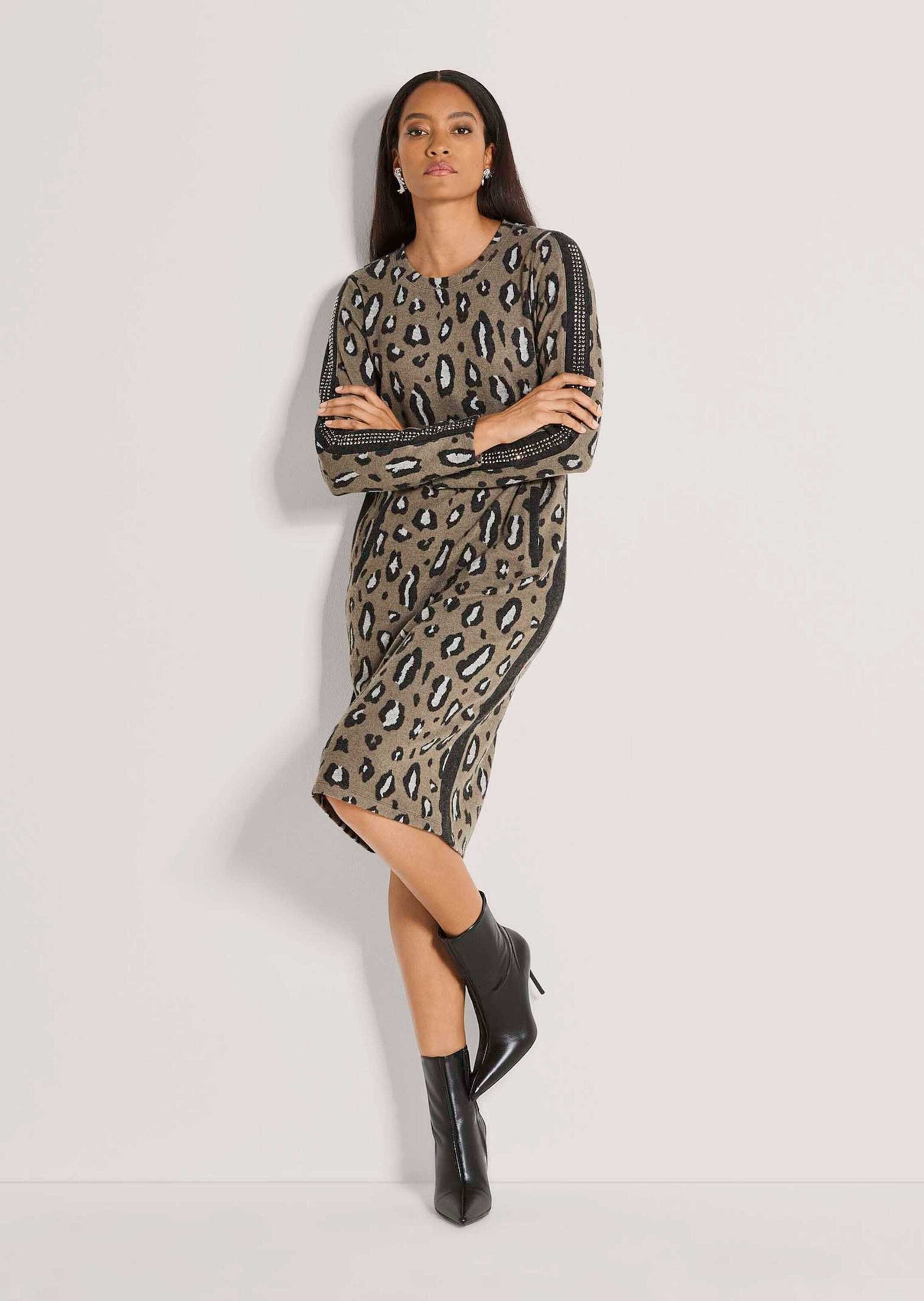 MADELEINE Midikleid »Kleid Jacquardkleid mit Leo-Muster & Strass« Eingrifftasche