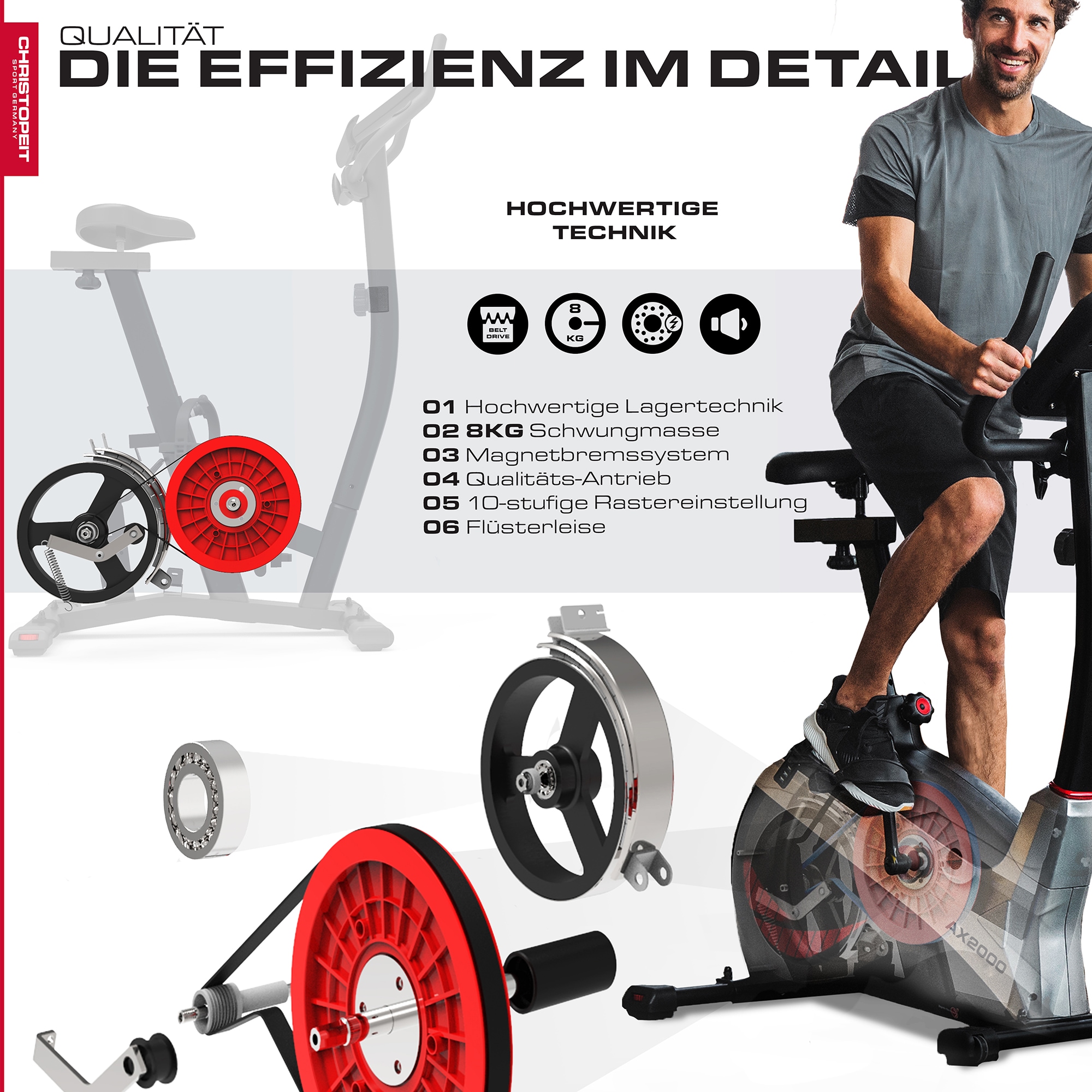 Christopeit Sport® Heimtrainer »AX 2000«, (mit Tablet-Halterung), Schwungmasse ca. 8 kg