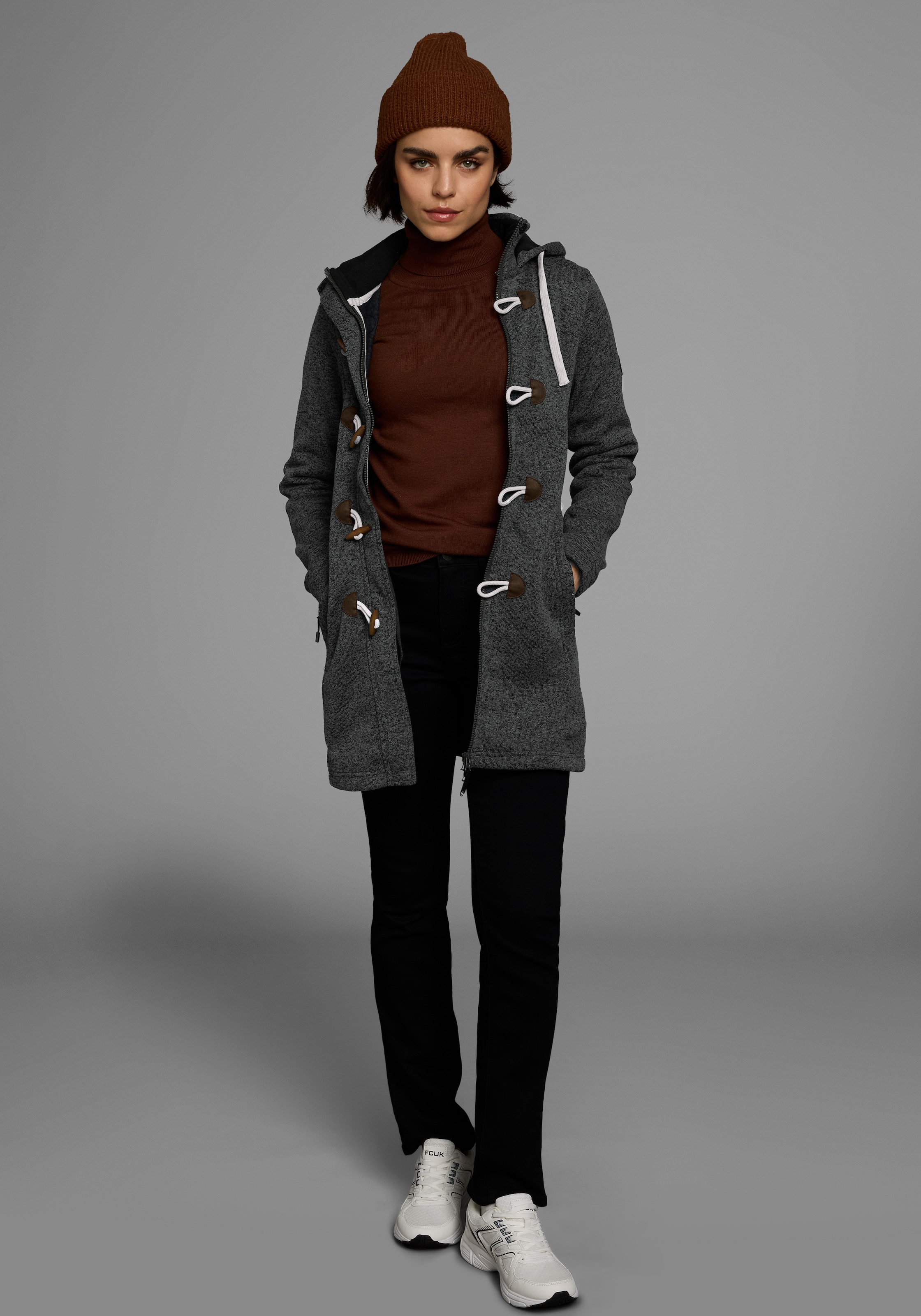 Polarino Strickfleecejacke, mit Kapuze, für den Übergang, aus Strickfleece, atmungsaktiv