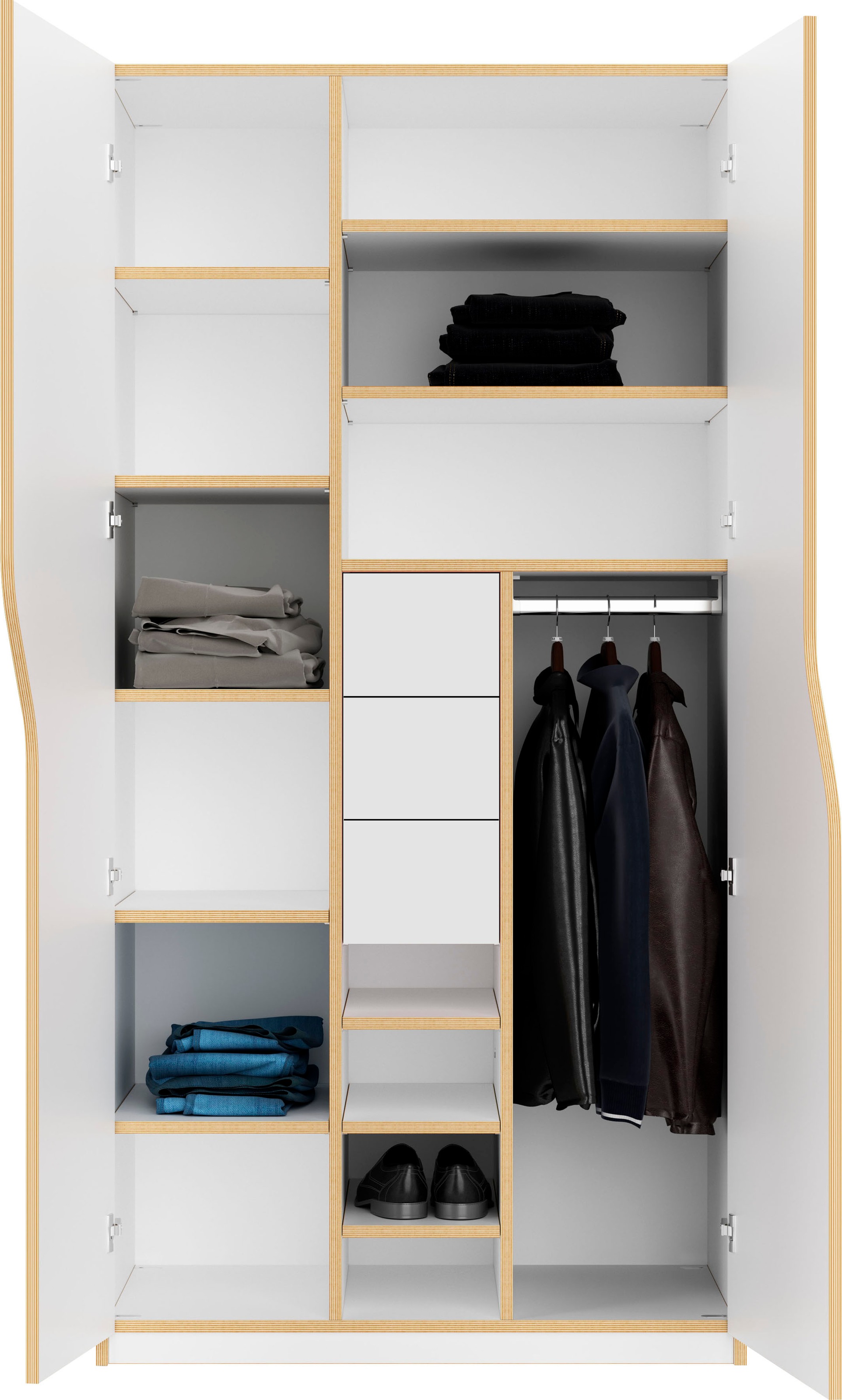Müller SMALL LIVING Kleiderschrank »PLANE Ausstattung Nr. 6«, inklusive 3 Schubladen und einer Kleiderstange für Blusen und Blazer oder Kinderbekleidung