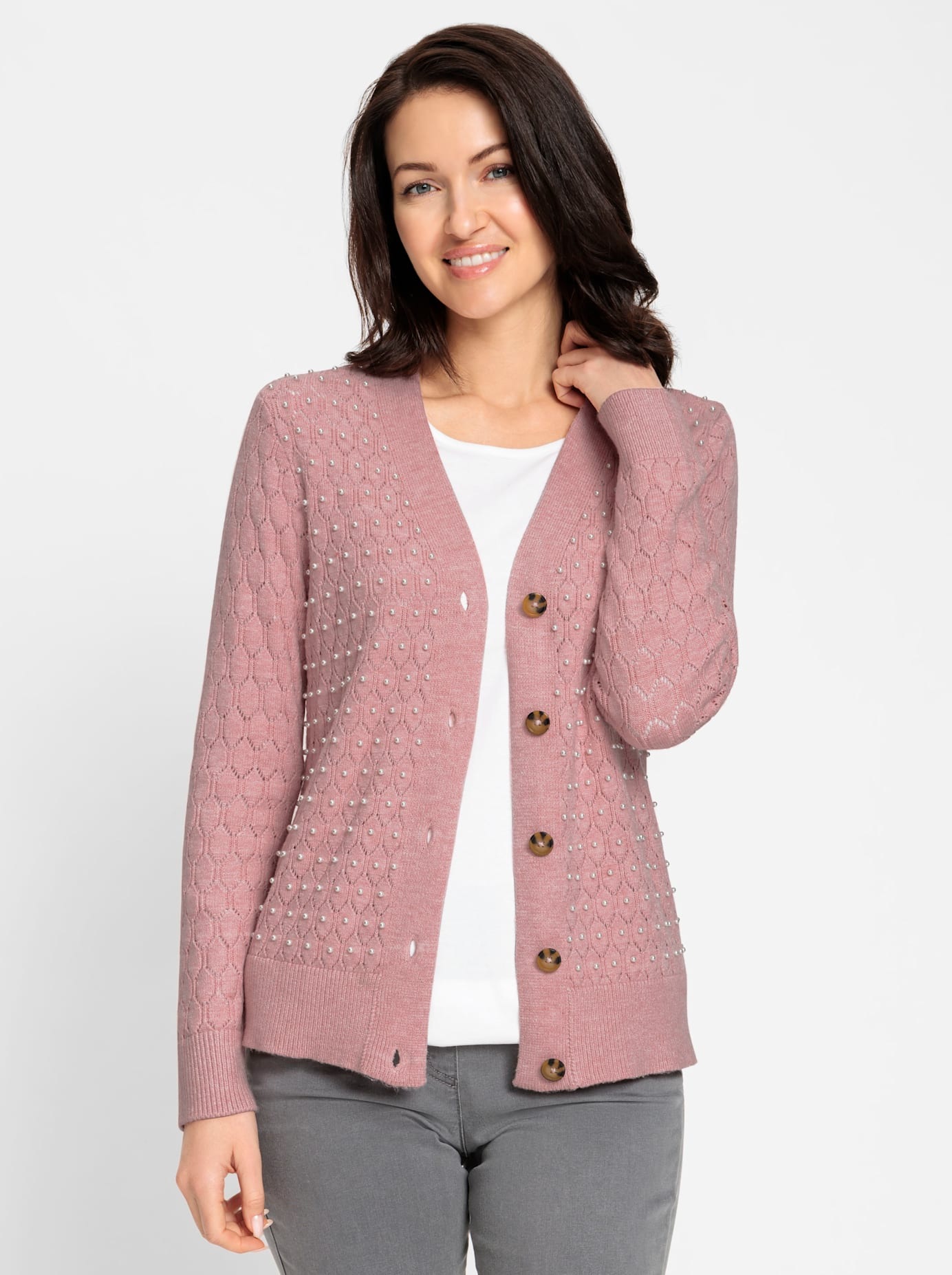 Inspirationen Damen Strickjacke in rosa, Größe 46
