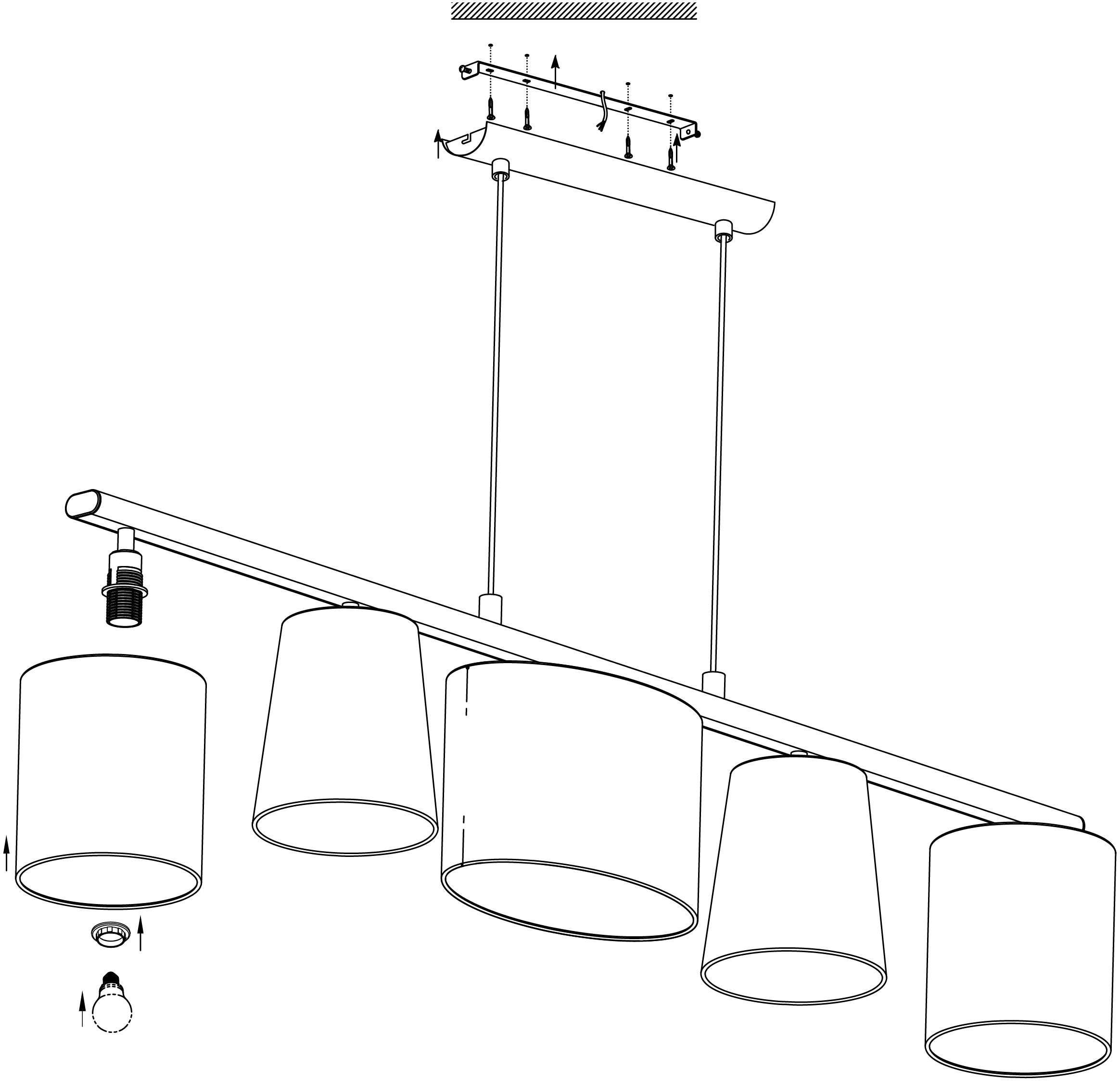 EGLO Hängeleuchte »ALMEIDA 1«, 5 flammig, Leuchtmittel E14 | Leuchtmittel wechselbar-ohne Leuchtmittel, schwarz / L120 x H110 x B25,5cm / exkl. 5 x E14 / Stoff Lampenschirme