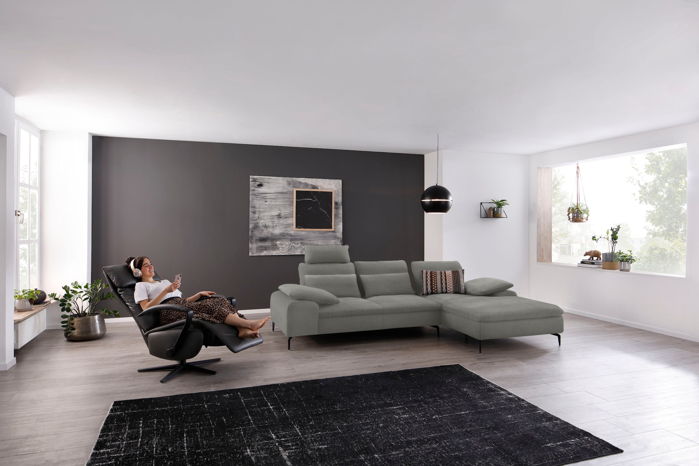 W.SCHILLIG Ecksofa »valentinoo, Designsofa, bequem, elegant und zeitlos, L-Form«, (Set), inklusive Hocker, mit Sitztiefenverstellung, Breite 299 cm