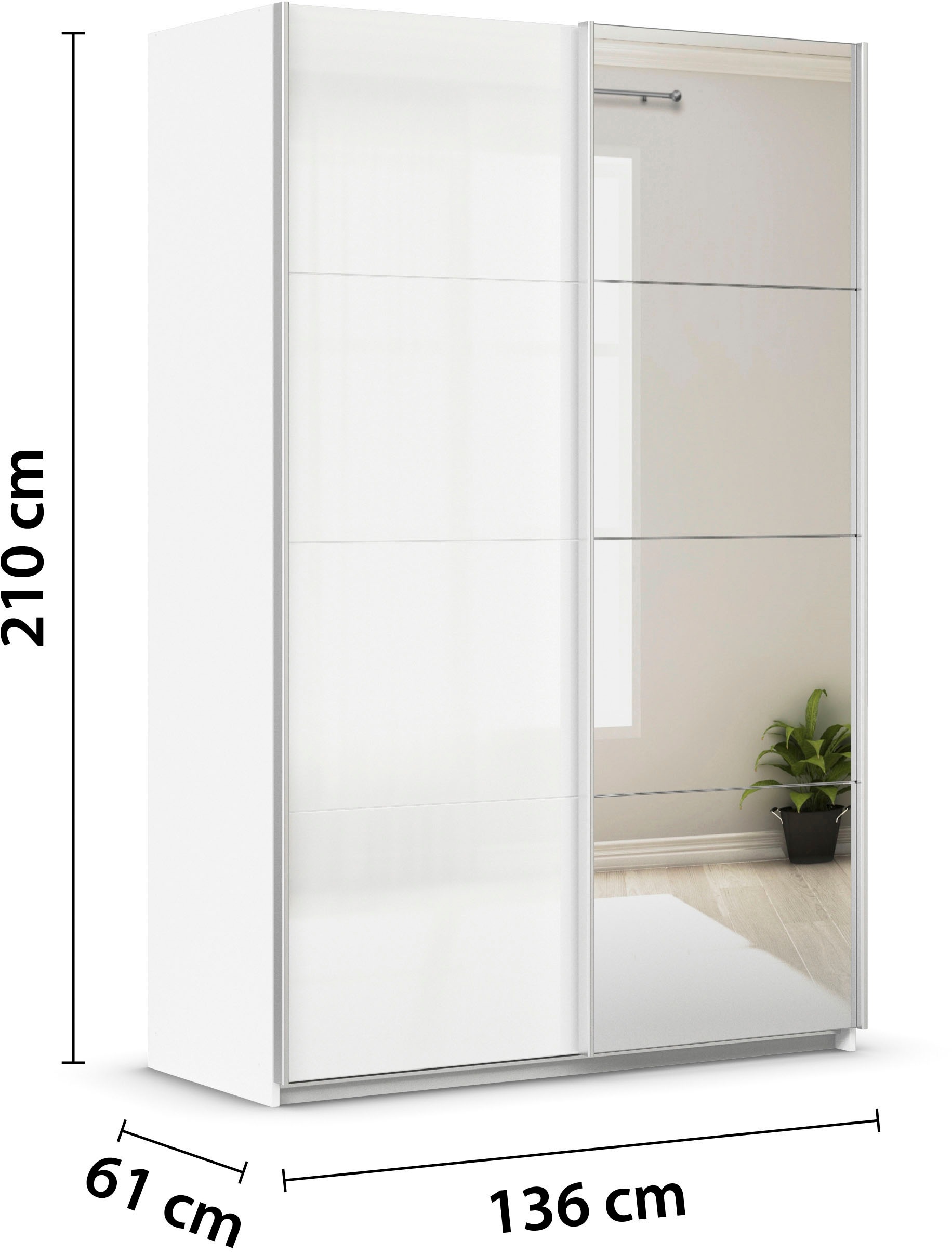 INOSIGN BY RAUCH Schwebetürenschrank »Kleiderschrank Schrank Garderobe Schlafzimmerschrank THANOS«, (in 3 verschiedenen Ausstattungen BASIC/CLASSIC/PREMIUM), Optional mit Spiegel, Metall-Griffleisten alufarben MADE IN GERMANY