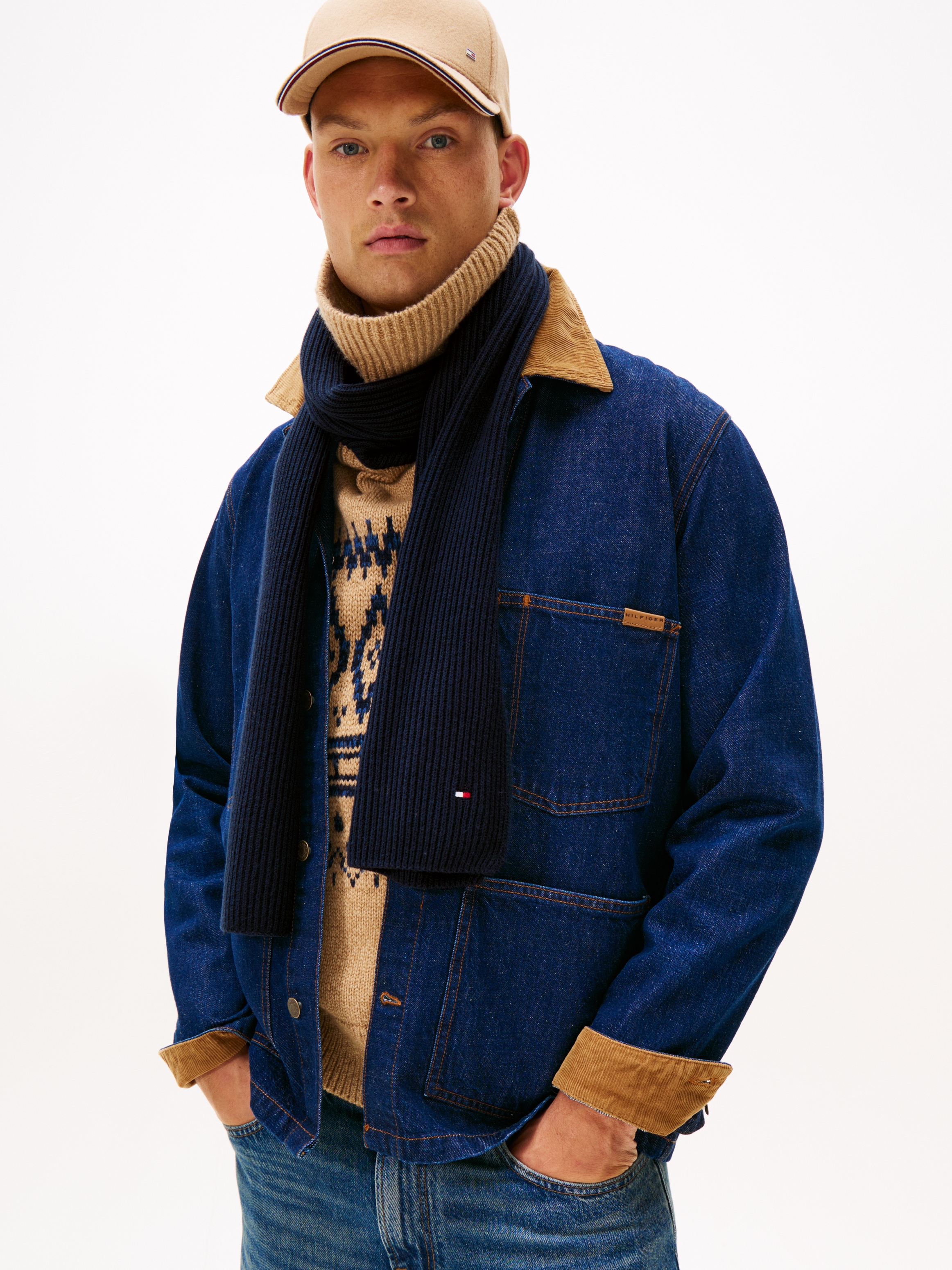 Tommy Hilfiger Strickschal »TH FLAG PIMA COTTON CASH SCARF«, mit Logostickerei