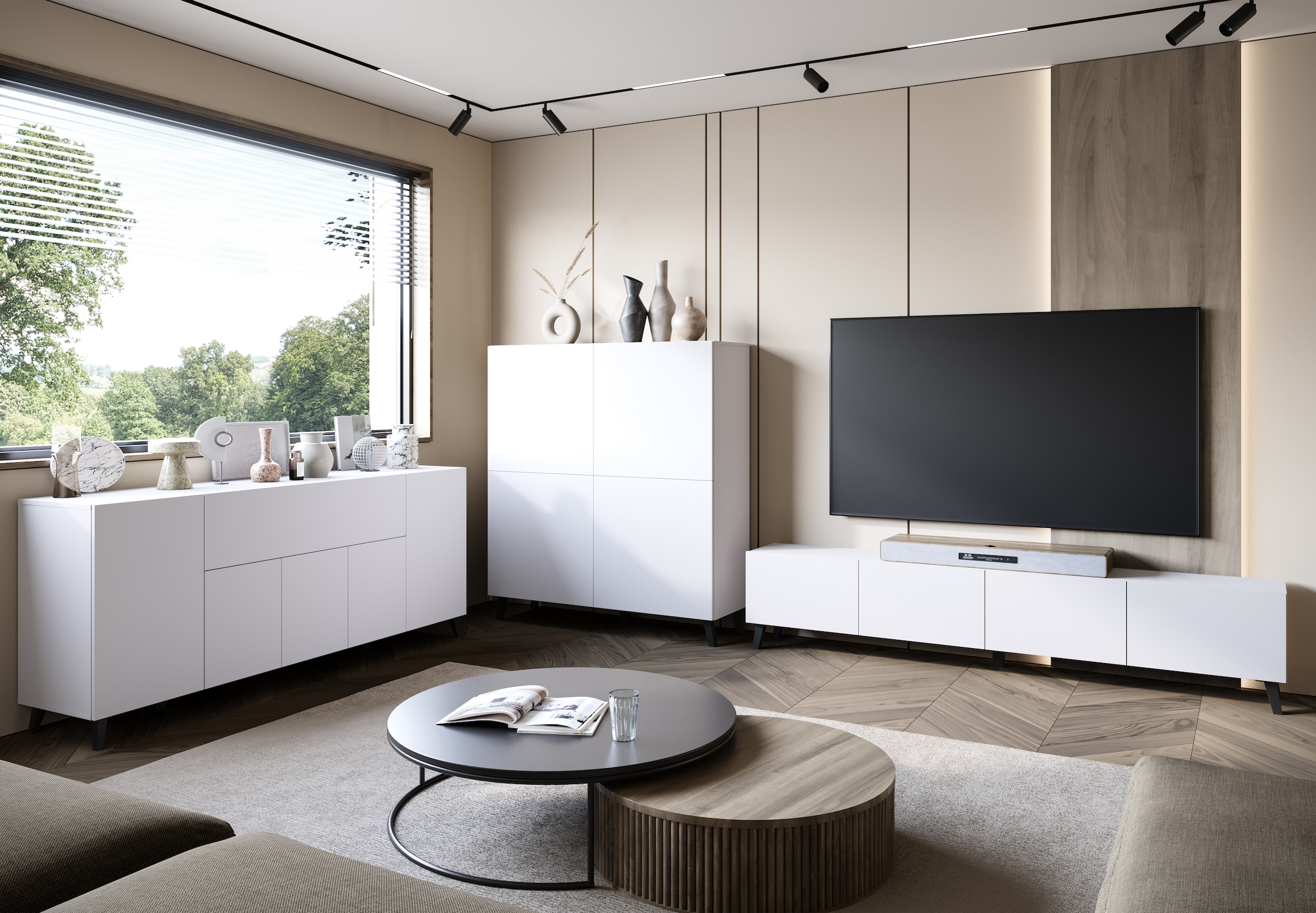 Home affaire Lowboard »LOWBOARD PHUKET II,  TV-Kommode Breite 190cm« 1 Stk. tlg. Modernes, griffloses Design mit 4 Klappen in eleganten, matten Farben