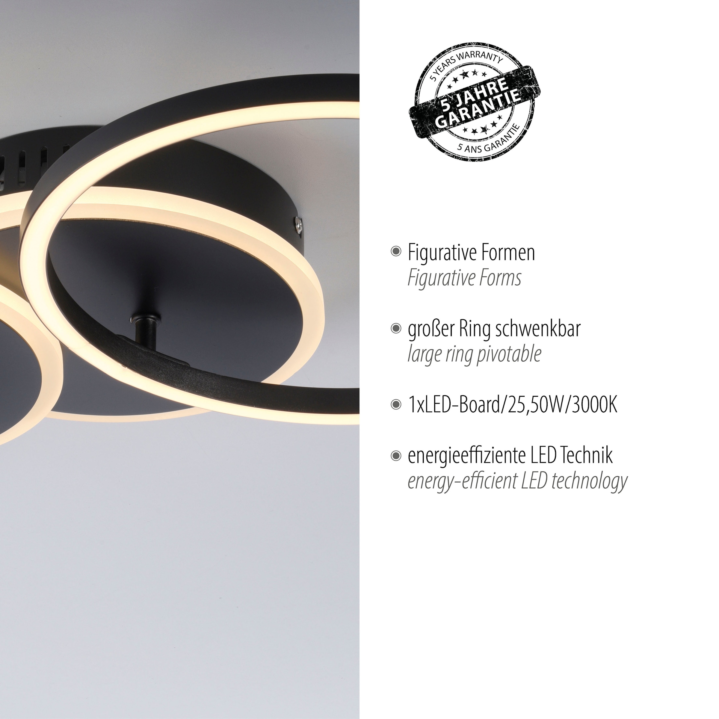 JUST LIGHT Deckenleuchte »SEVENT« LED-Board 1 Stk. Warmweiß LED