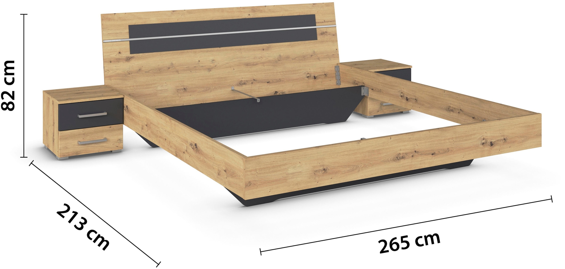 rauch Bettanlage »Doppelbett Futonbett BURANO in schwebender Optik«, (Set, 3 tlg.), und abgesetztem Kopfteil mit 2 Nachttischen MADE IN GERMANY