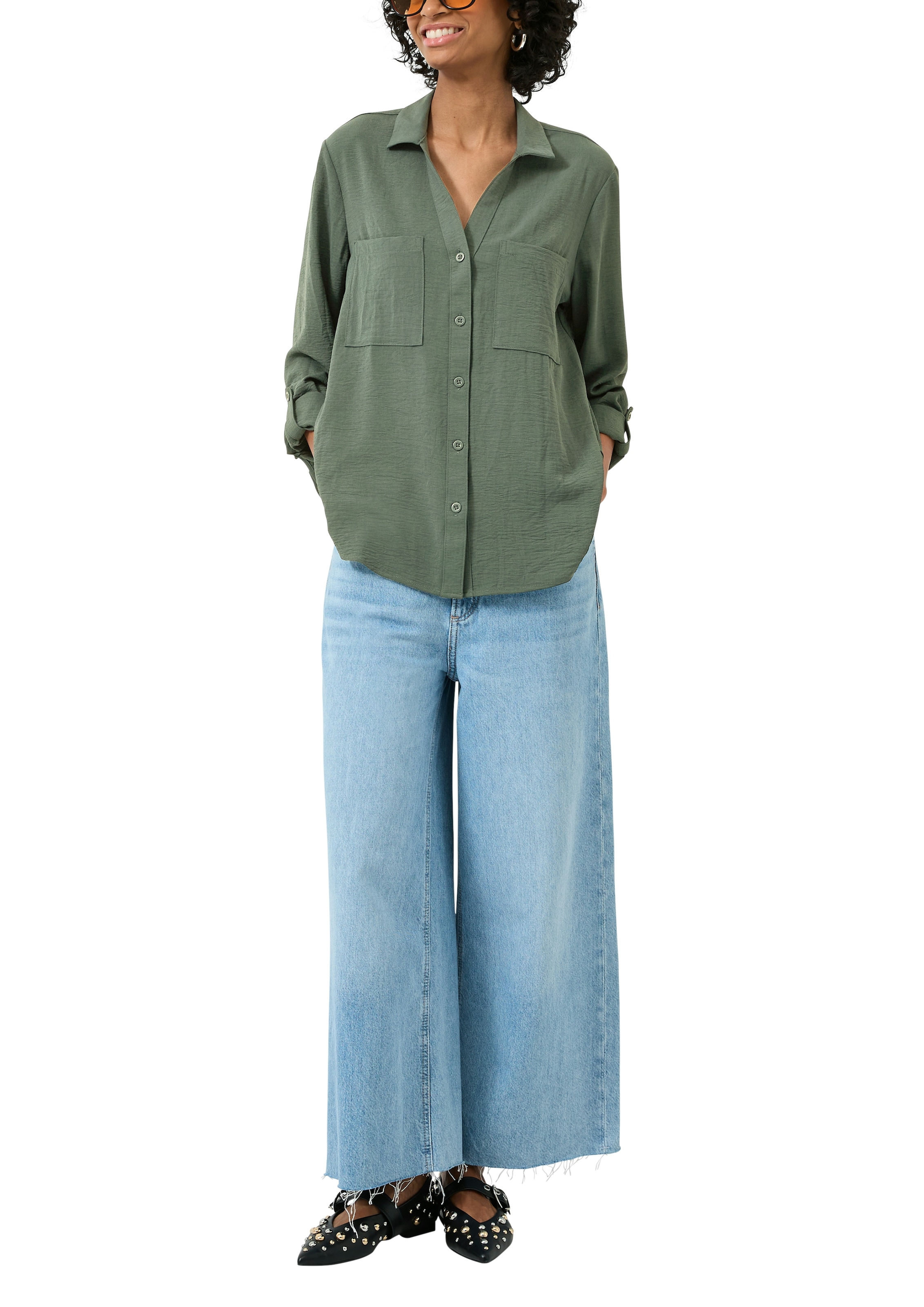 QS Langarmbluse mit Knopfleiste und Brusttaschen