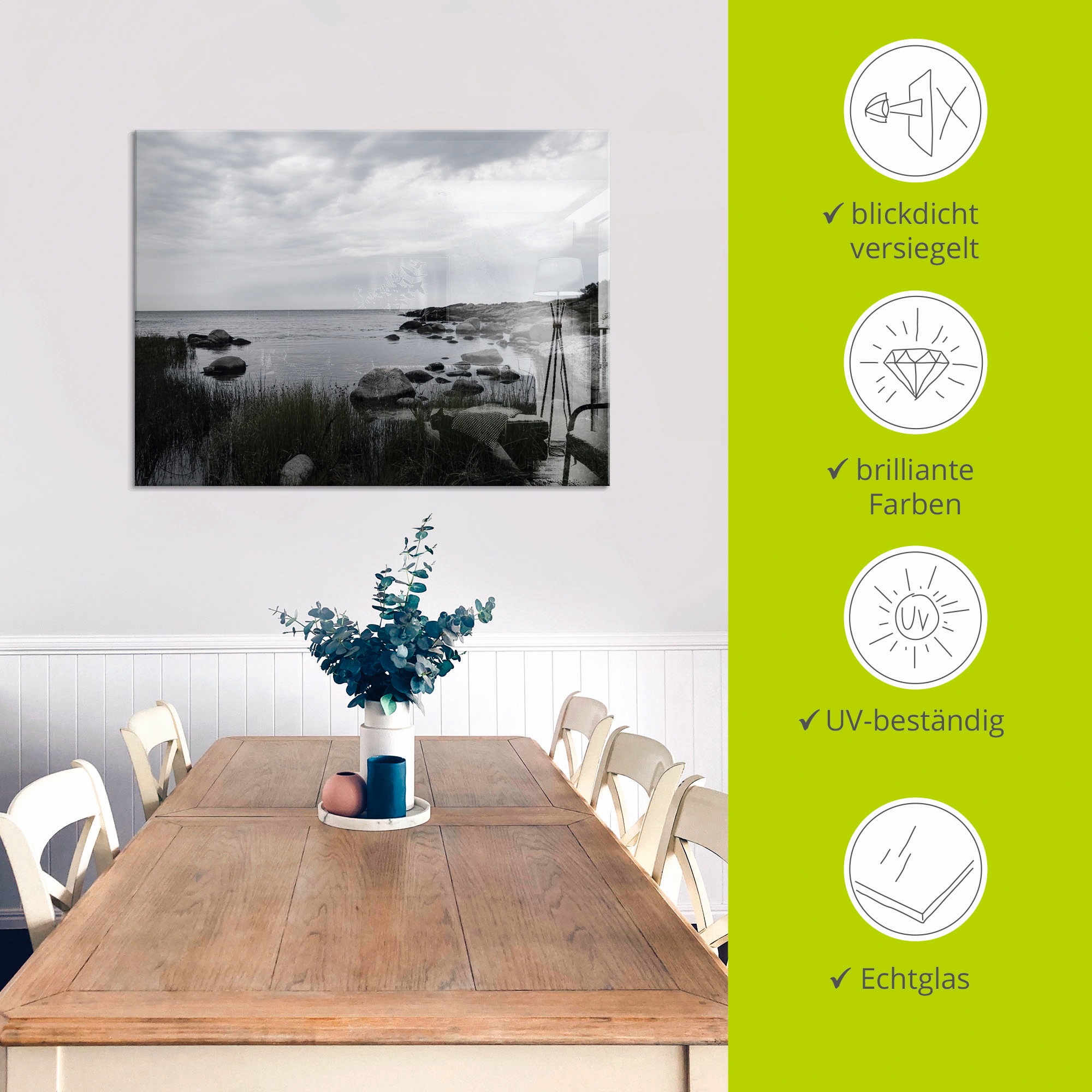 Artland Glasbild »Einsame Bucht am Meer«, Gewässer, (1 St.), in verschiedenen Größen