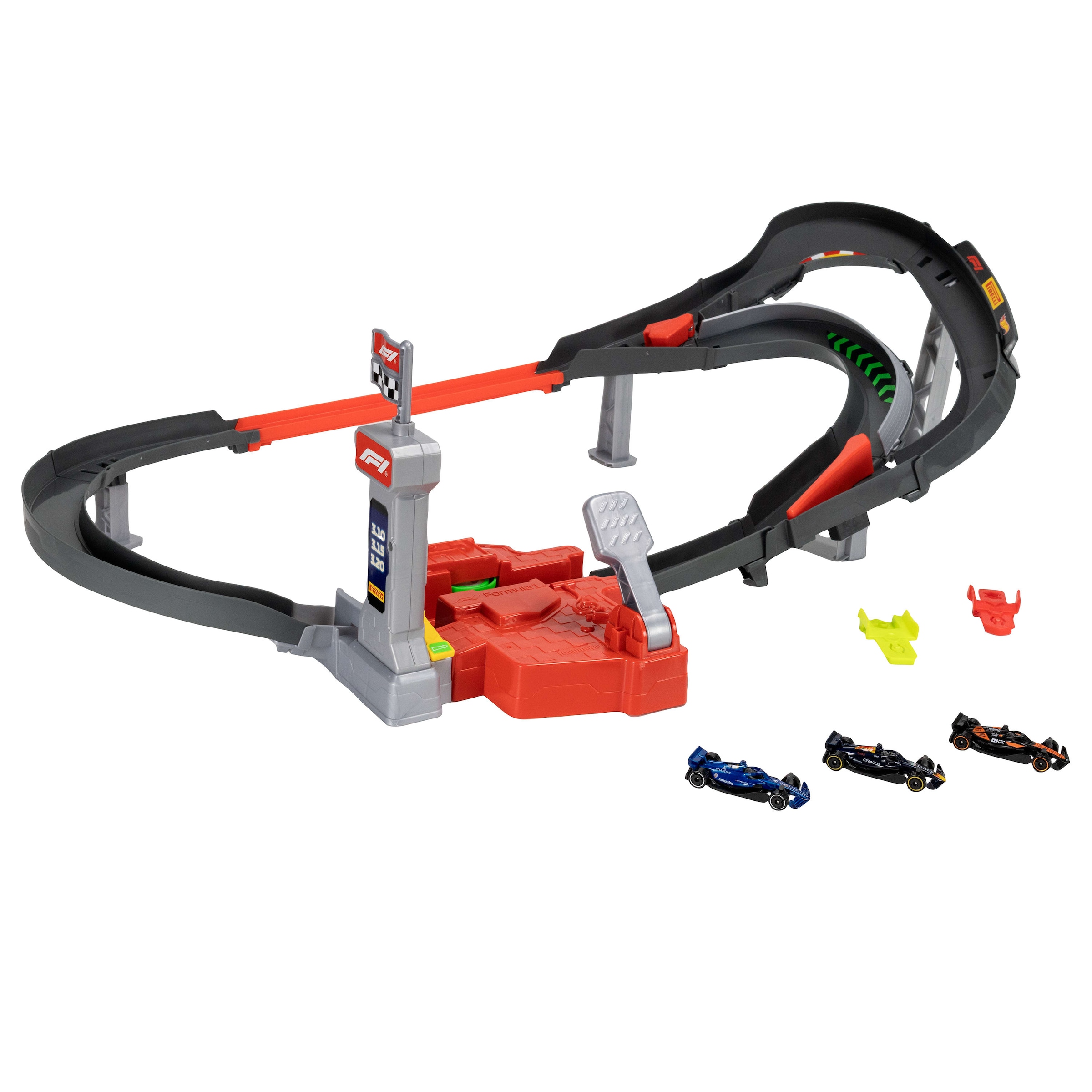 Hot Wheels Autorennbahn »Racing Formel-1-Rennstrecke-Trackset« mit 3 Die-Cast-Spielzeugautos im Maßstab 1:64