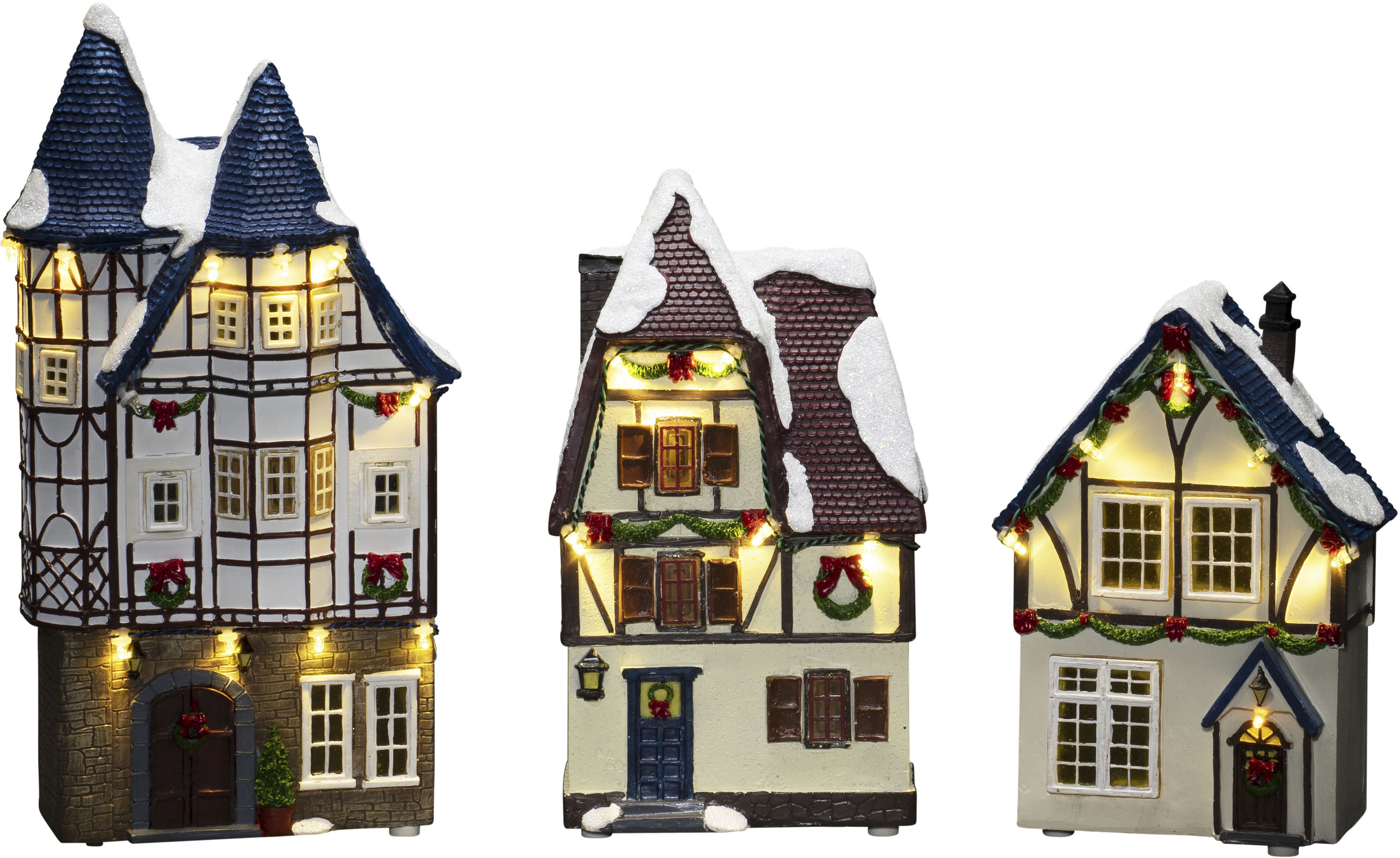 Konstsmide Weihnachtshaus »LED Fiberoptikhäuser, 3er-Set, 23 warm weiße Dioden« wählbare Energieversorgung zwischen USB oder Batteriebetrieb, 6h...