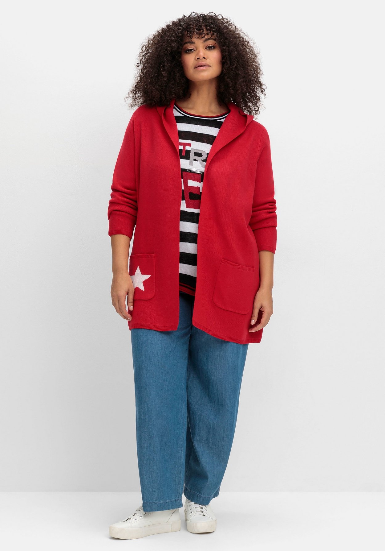 Sheego Strickjacke »Strickjacke mit Kapuze und Jacquard-Details«